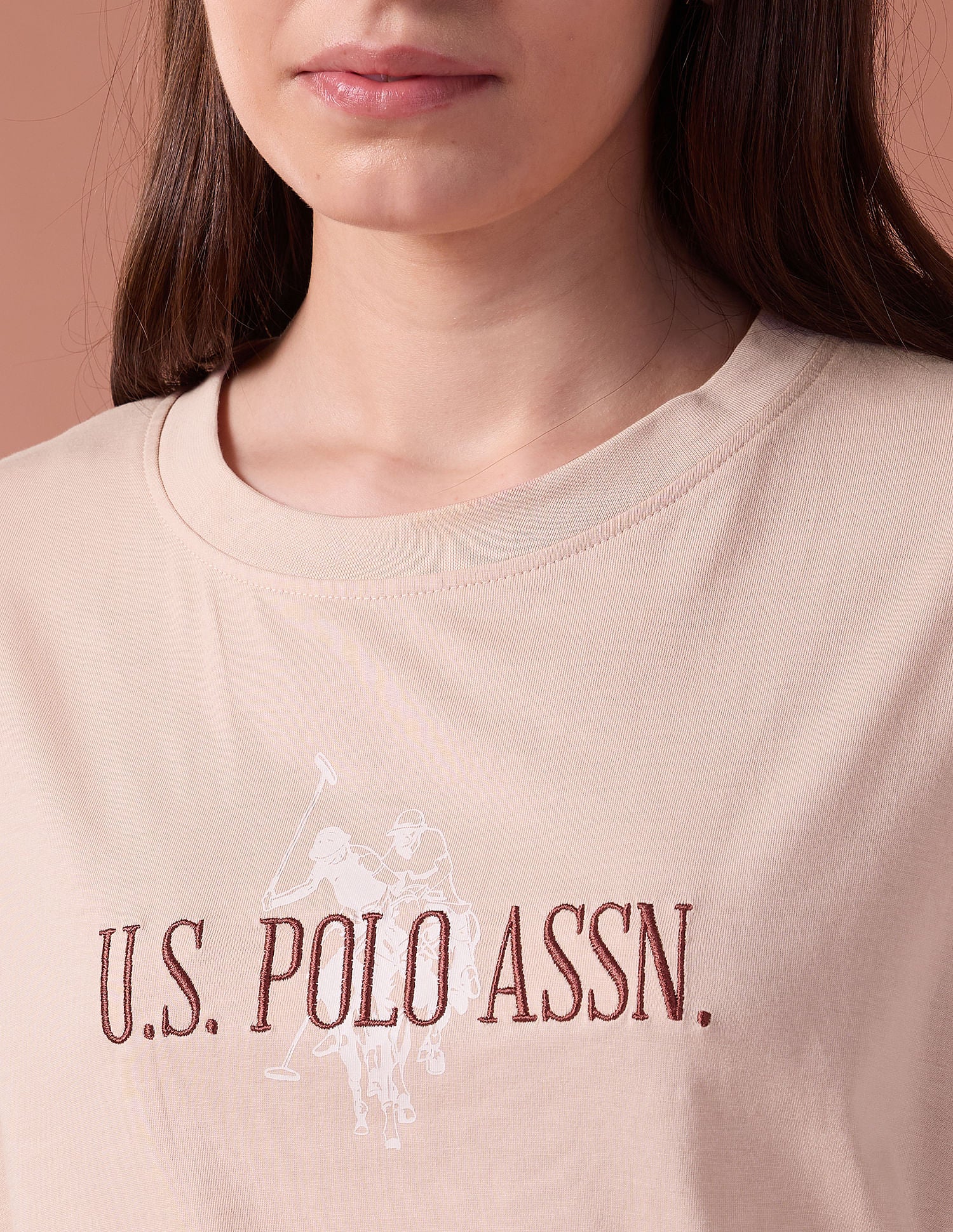 Drop Shoulder Brand Embroidered T-Shirt Beige - U.S. POLO ASSN. | Large