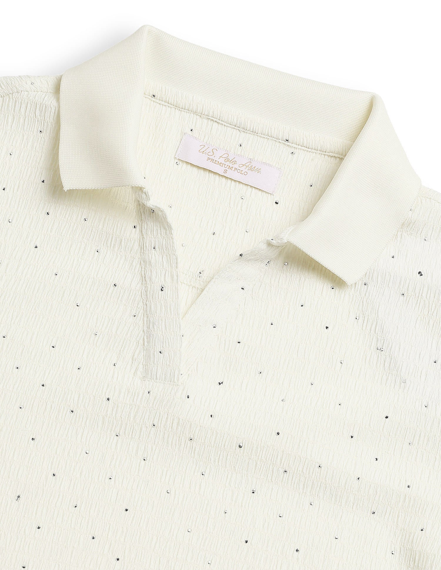 Embellished Textured Polo Shirt White - U.S. Polo Assn. India | Large