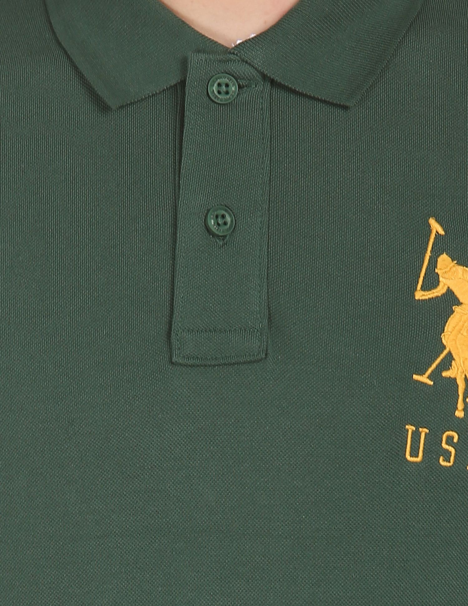 Men Dark Green Cotton Solid Polo Shirt Dark Green - U.S. POLO ASSN. | Large