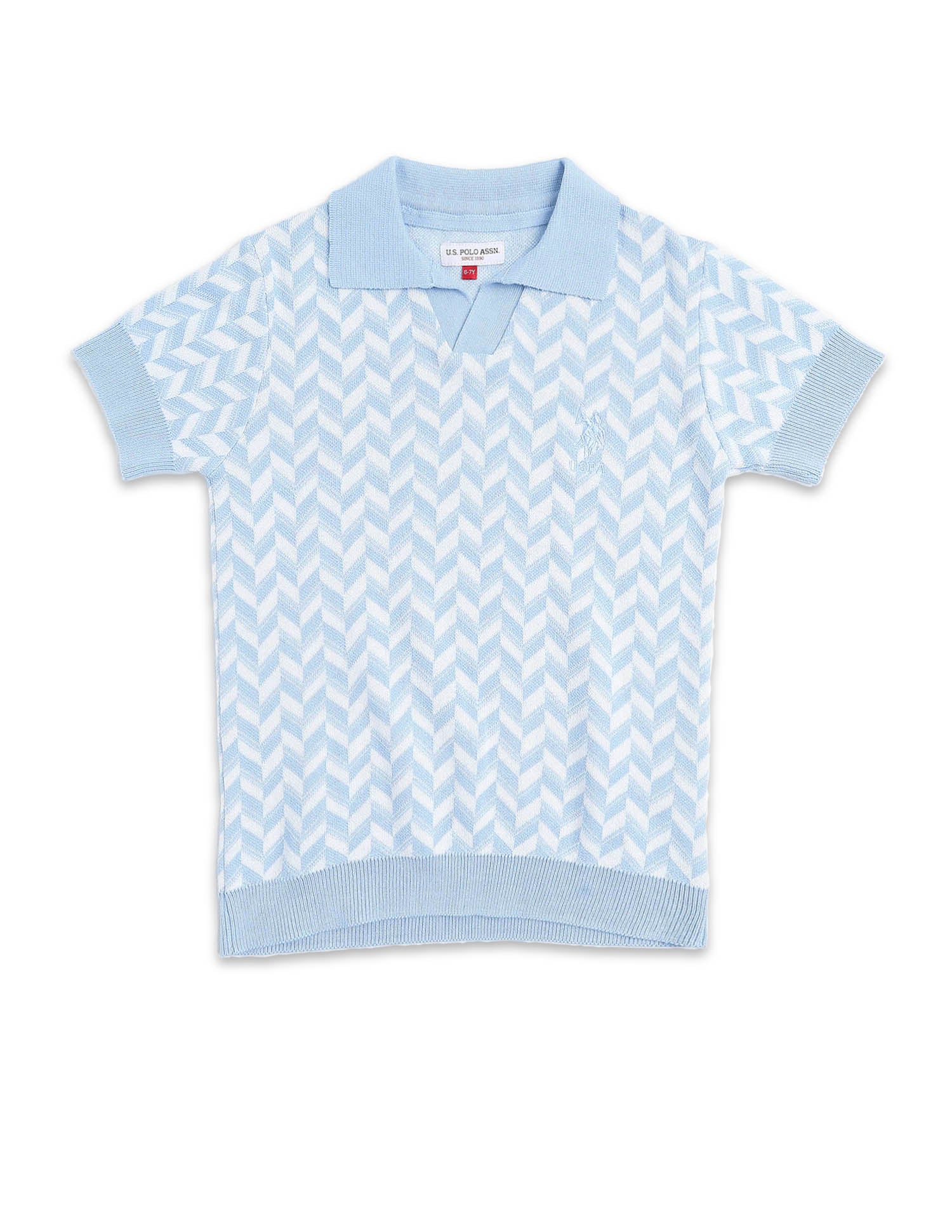 Boys Chevron Printed Regular Fit Polo Shirt White - U.S. POLO ASSN. | Large