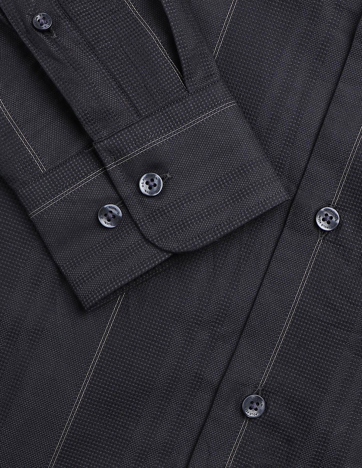 Textured With Vertical Striped Dobby Shirt Dark Grey - U.S. POLO ASSN. | Large