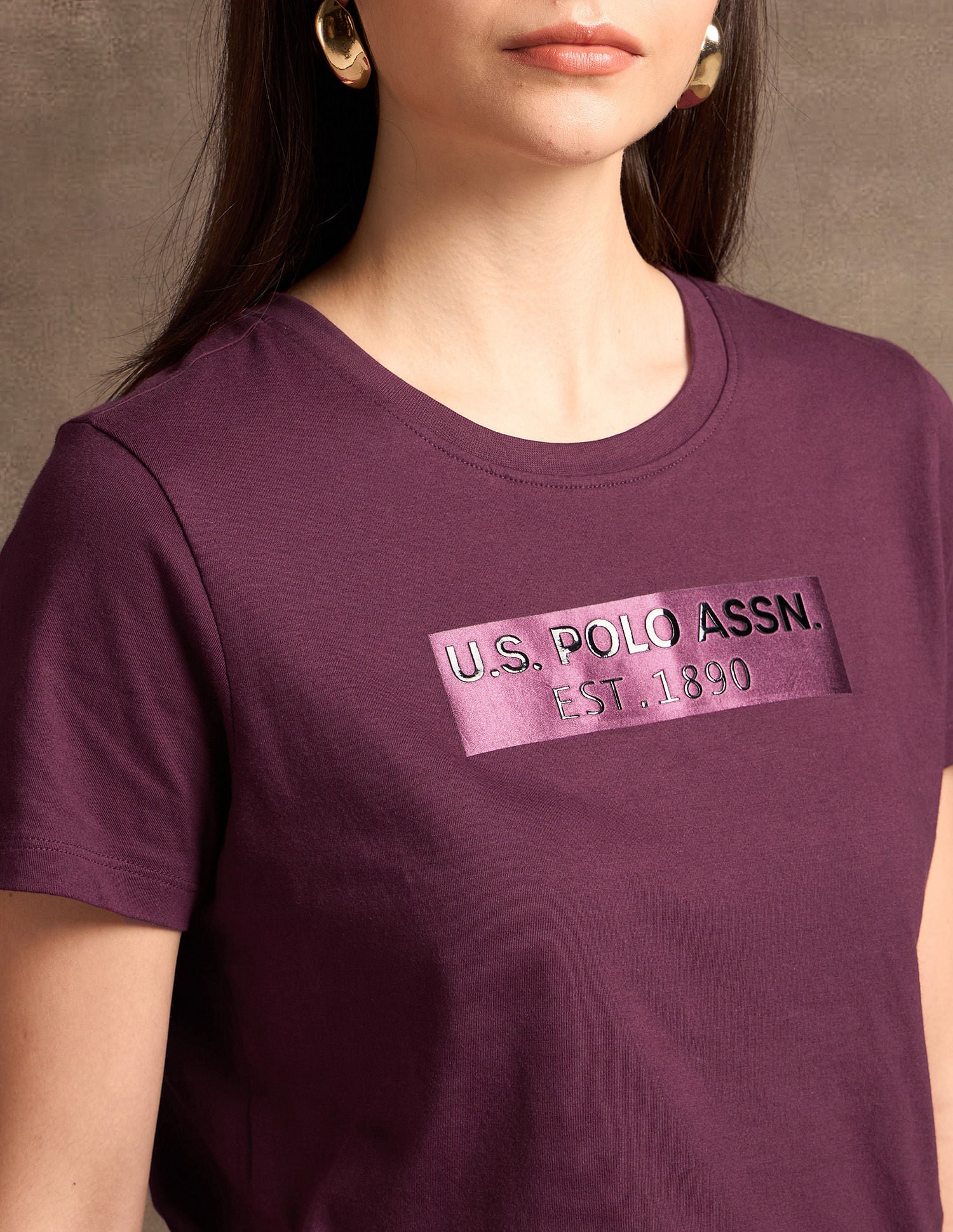 Satin Sticker Print Cotton T-Shirt Wine - U.S. POLO ASSN. | Large