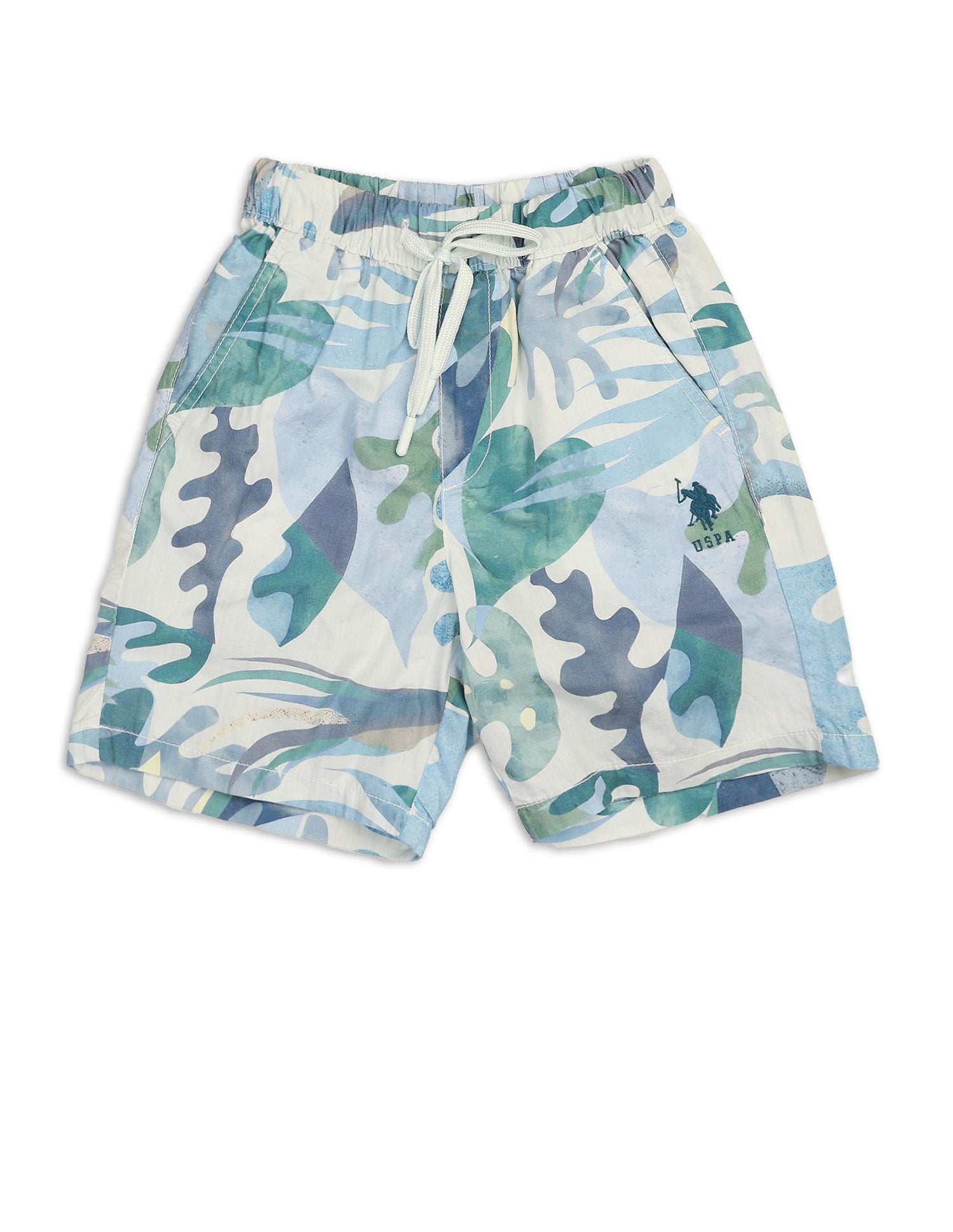 Boys Pure Cotton Tropical Printed Shorts Light Blue - U.S. POLO ASSN. | Large