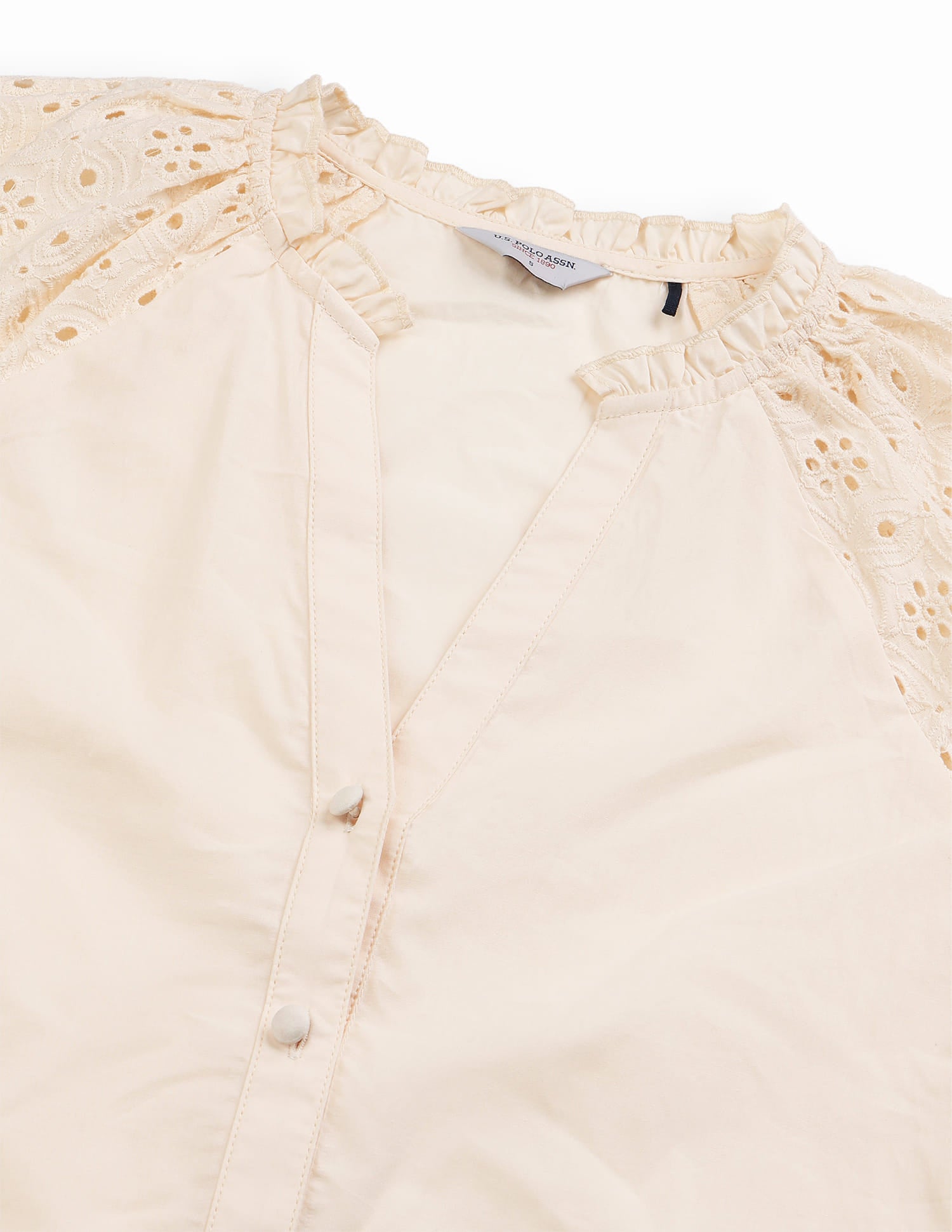 Schiffli Detail Relaxed Fit Top Beige - U.S. Polo Assn. India | Large