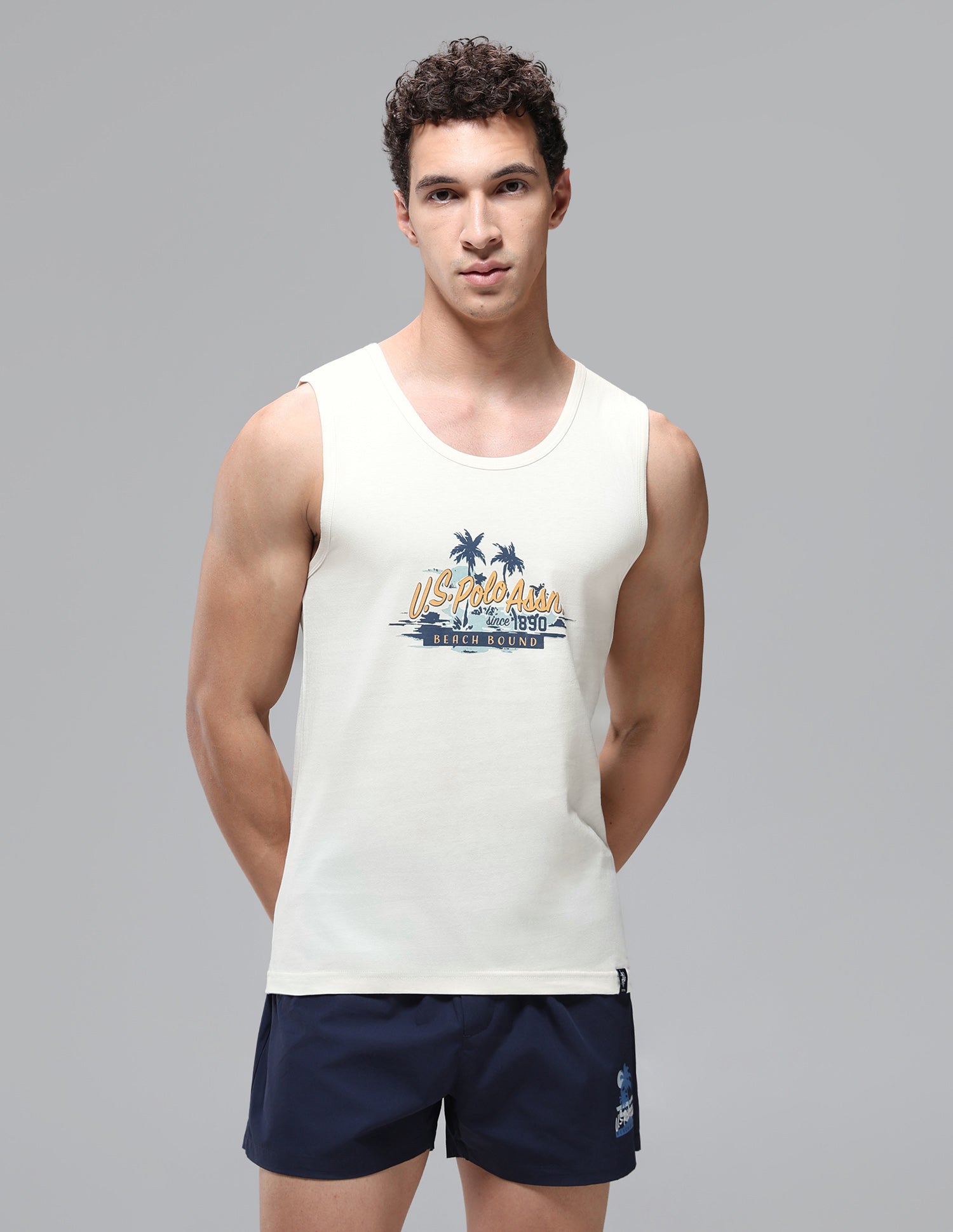 Anti Microbial Pure Cotton OEV08 Vest - Pack Of 2 Ivory/Light Blue - U.S. Polo Assn. India | Large