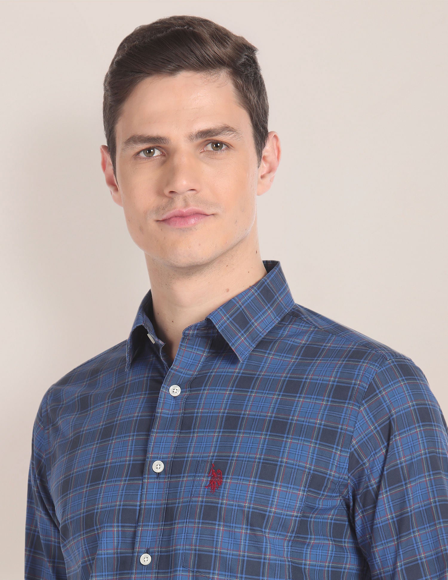 Tartan Check Cotton Shirt Dark Blue - U.S. Polo Assn. India | Large