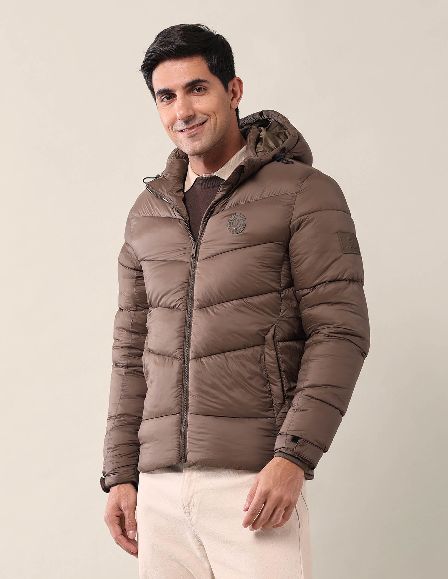 Solid Regular Fit Puffer Jacket Brown - U.S. POLO ASSN. | Large
