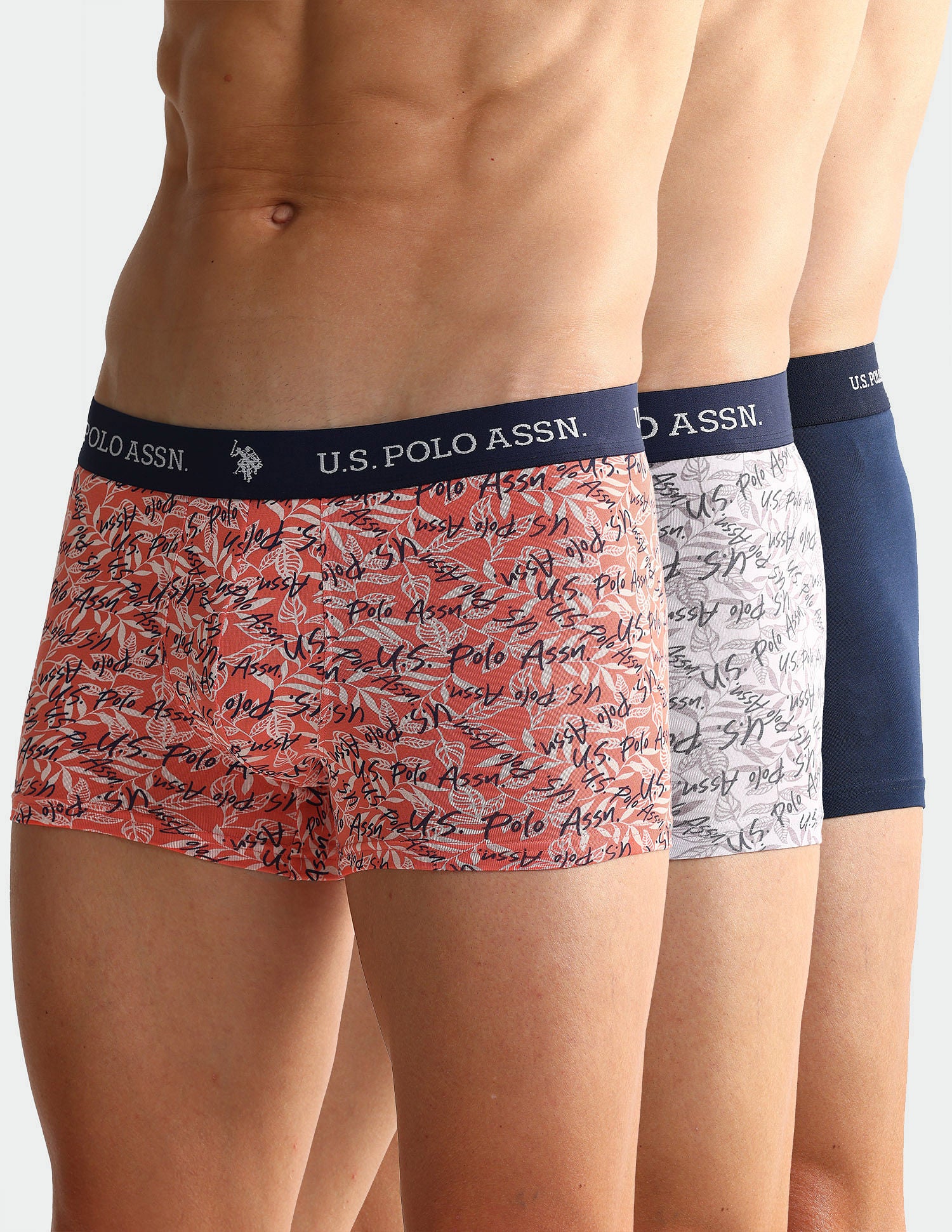 Elastic Waistband Ribbed OET08 Trunks - Pack Of 3 Red, White, and Blue - U.S. POLO ASSN. | Large