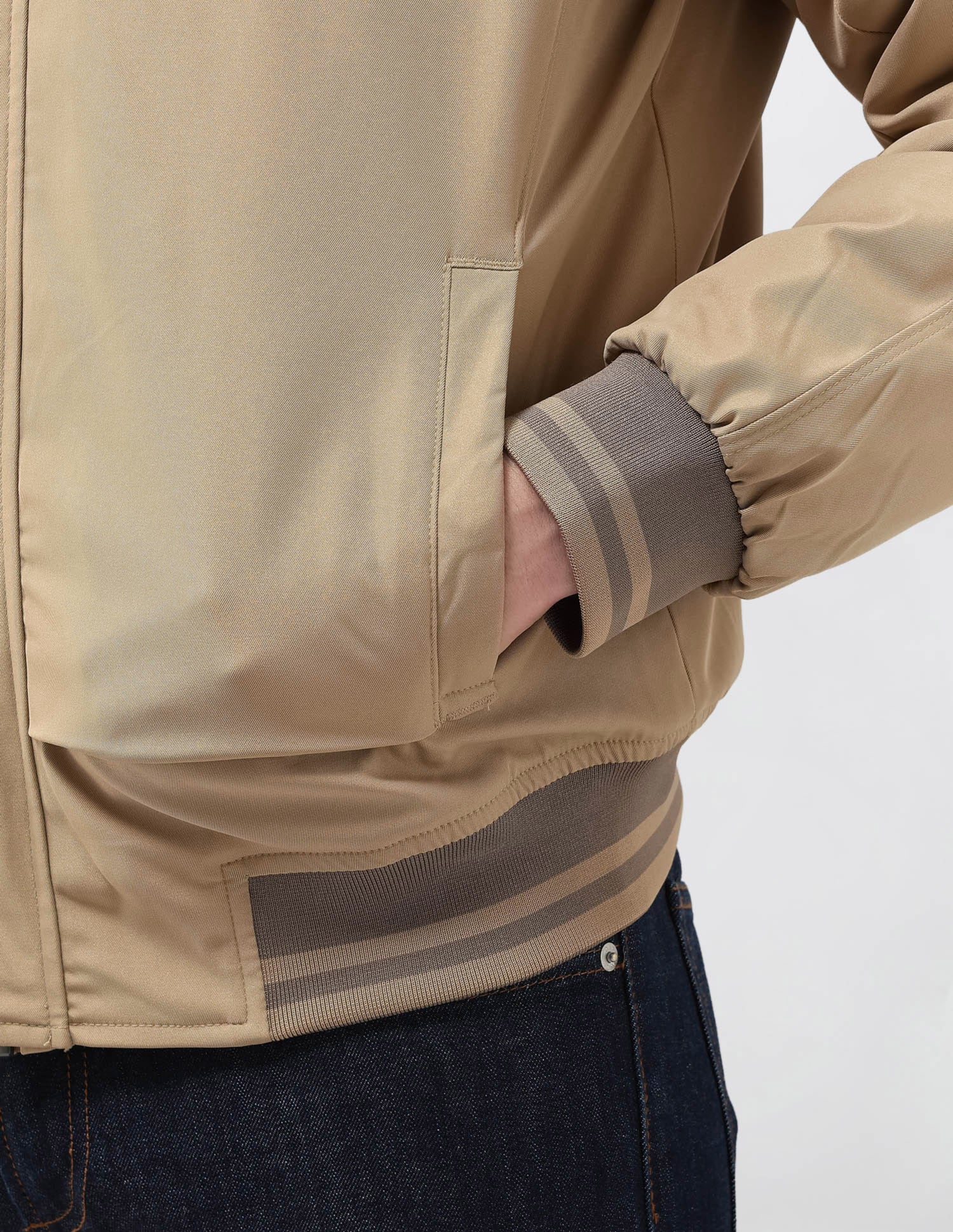 Solid Regular Fit Bomber Jacket Khaki - U.S. Polo Assn. India | Large