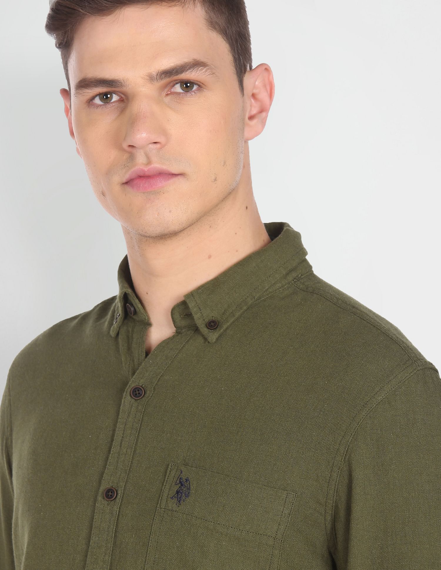Button Down Collar Twill Casual Shirt Olive - U.S. Polo Assn. India | Large