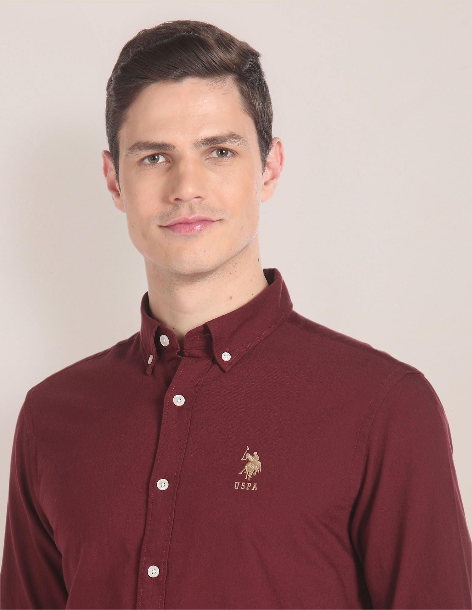 Premium Cotton Solid Shirt Maroon - U.S. POLO ASSN. | Large