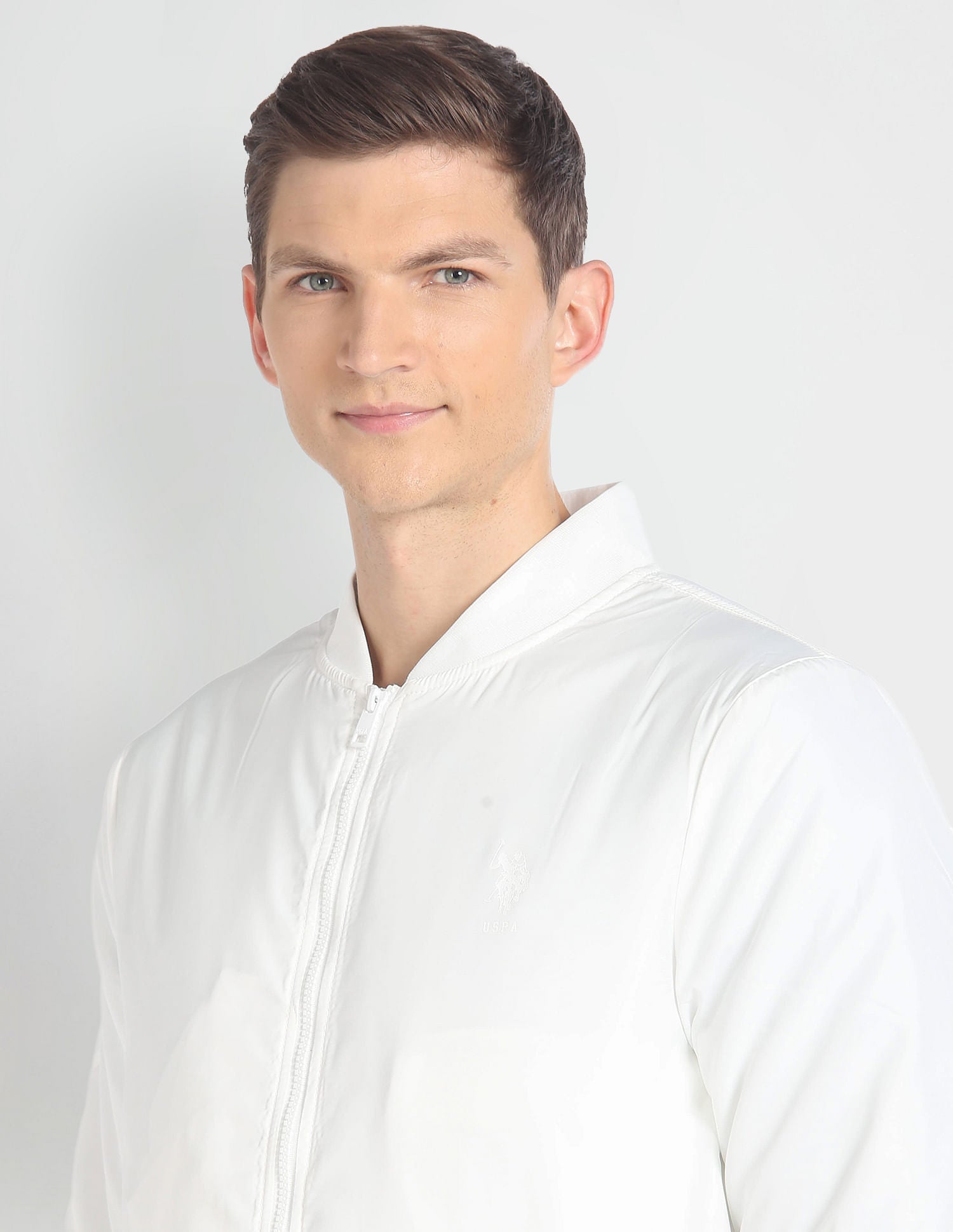 High Neck Long Sleeve Bomber Jacket White - U.S. POLO ASSN. | Large