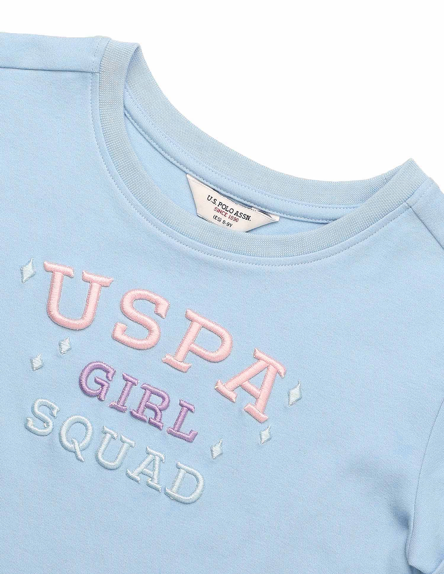 Girls Brand Embroidered Relaxed Fit T-Shirt Light Blue - U.S. POLO ASSN. | Large