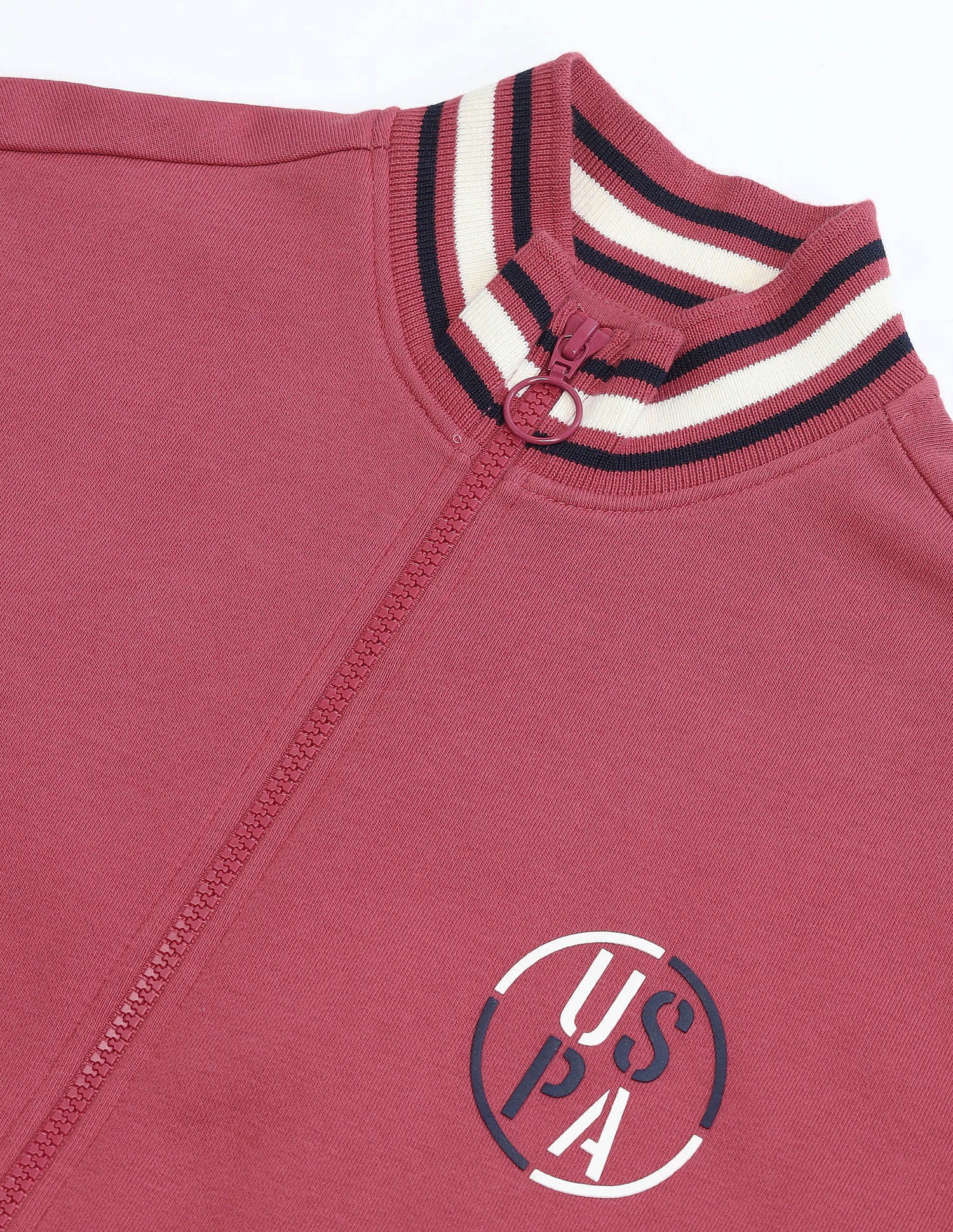 Tipped Collar Zip Up Sweatshirt Pink - U.S. Polo Assn. India | Large