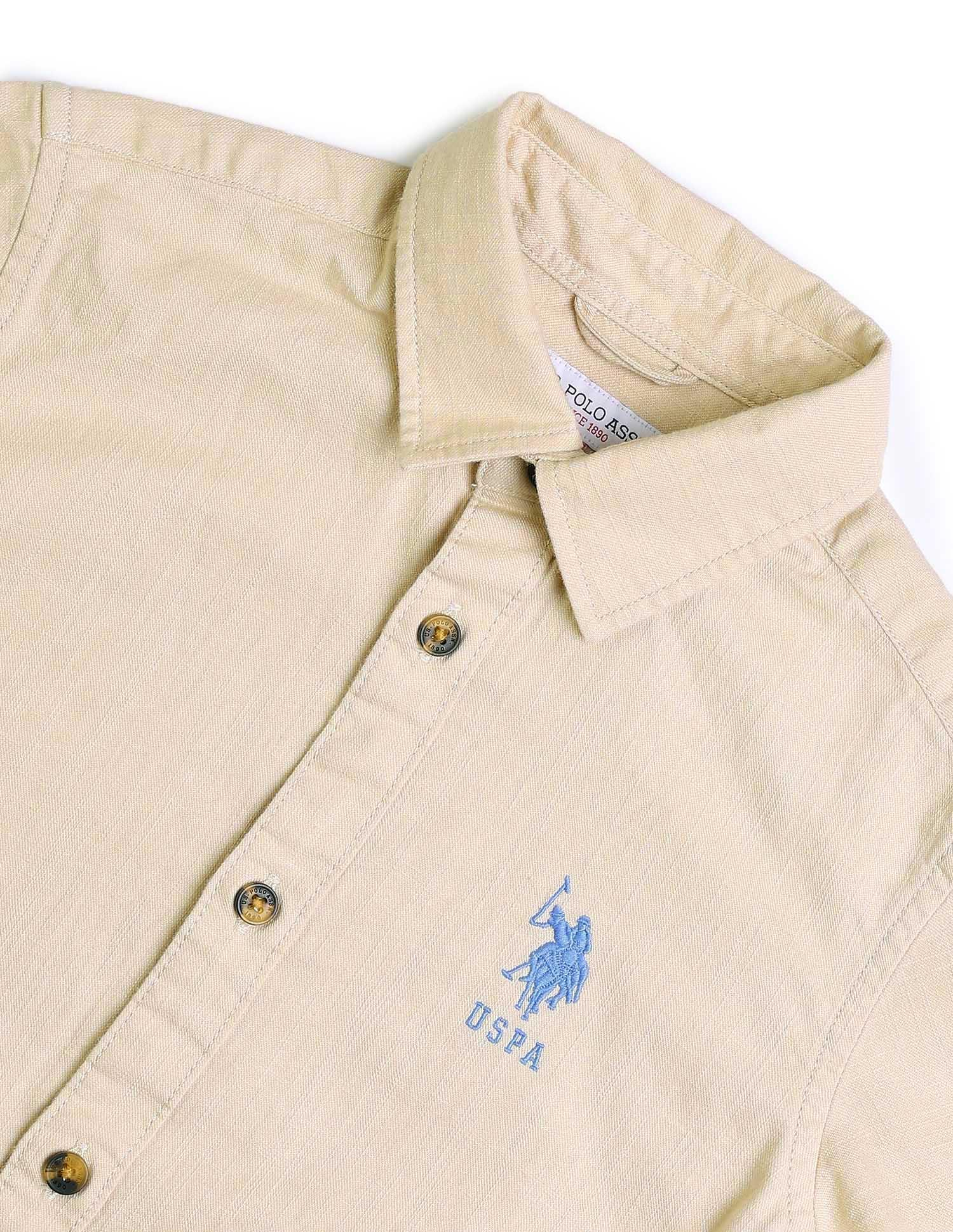 Boys Graphic Printed Regular Fit Shirt Beige - U.S. POLO ASSN. | Large