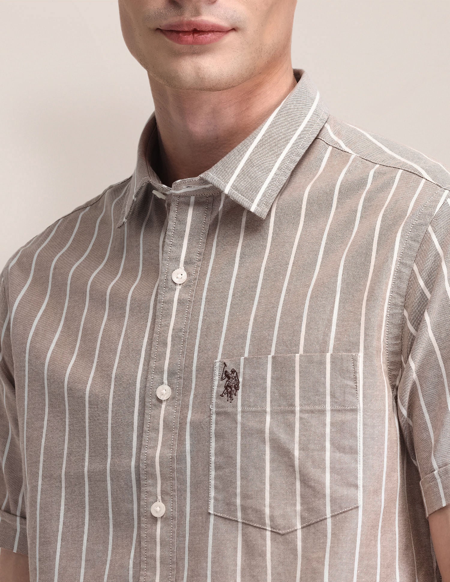 Tailored Vertical Striped Shirt Lt. Brown - U.S. Polo Assn. India | Large