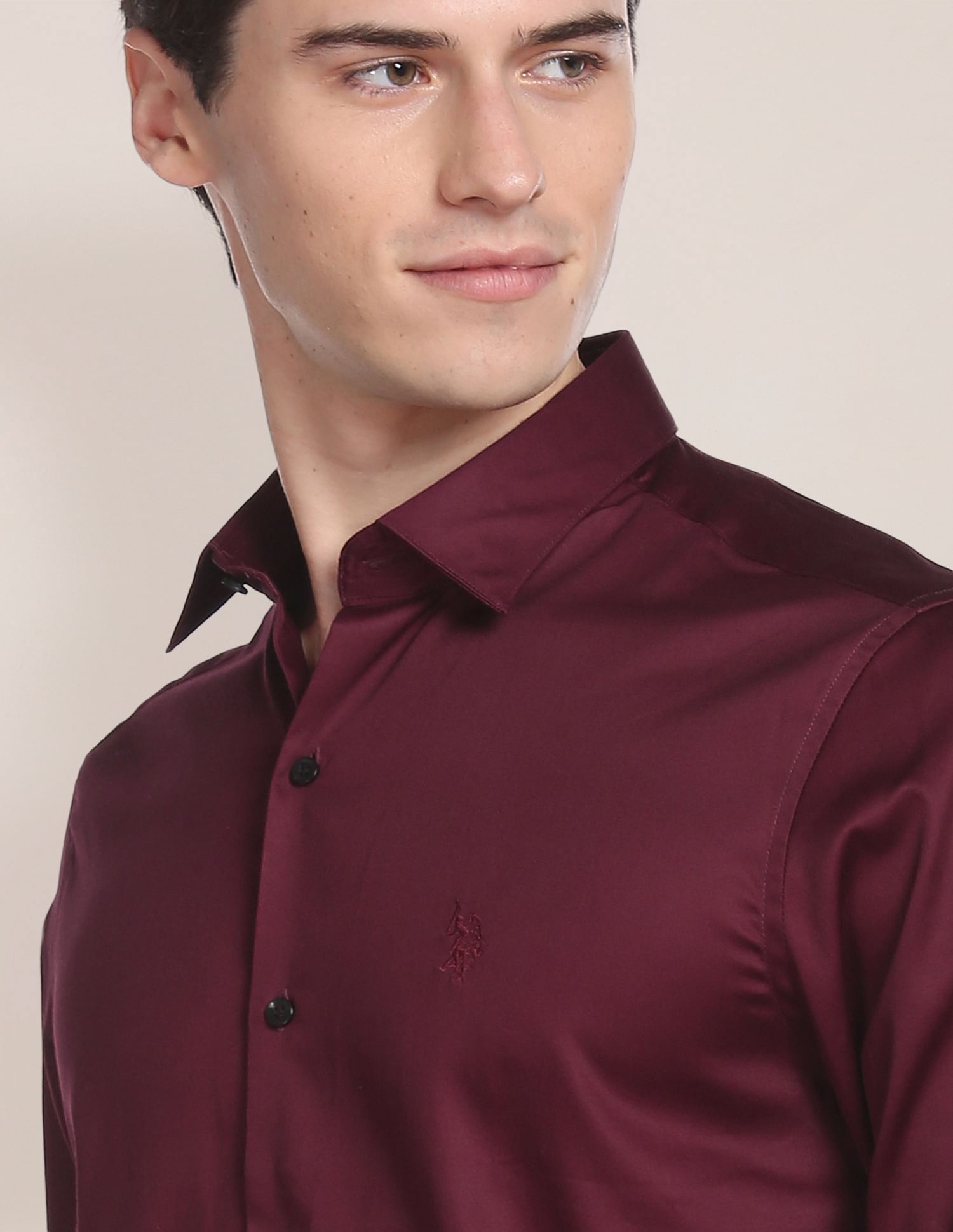 Spread Collar Solid Casual Shirt Burgundy - U.S. POLO ASSN. | Large