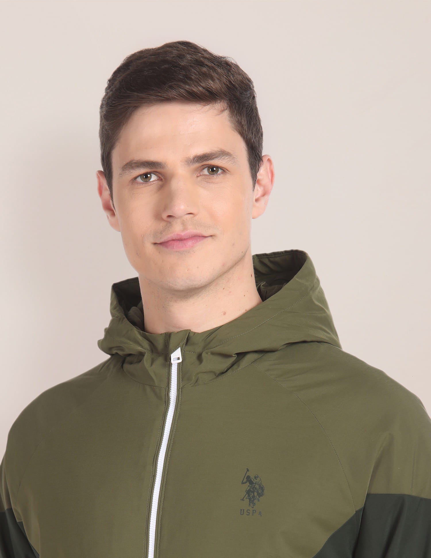 Colour Block Logo Hooded Jacket Olive - U.S. Polo Assn. India | Large