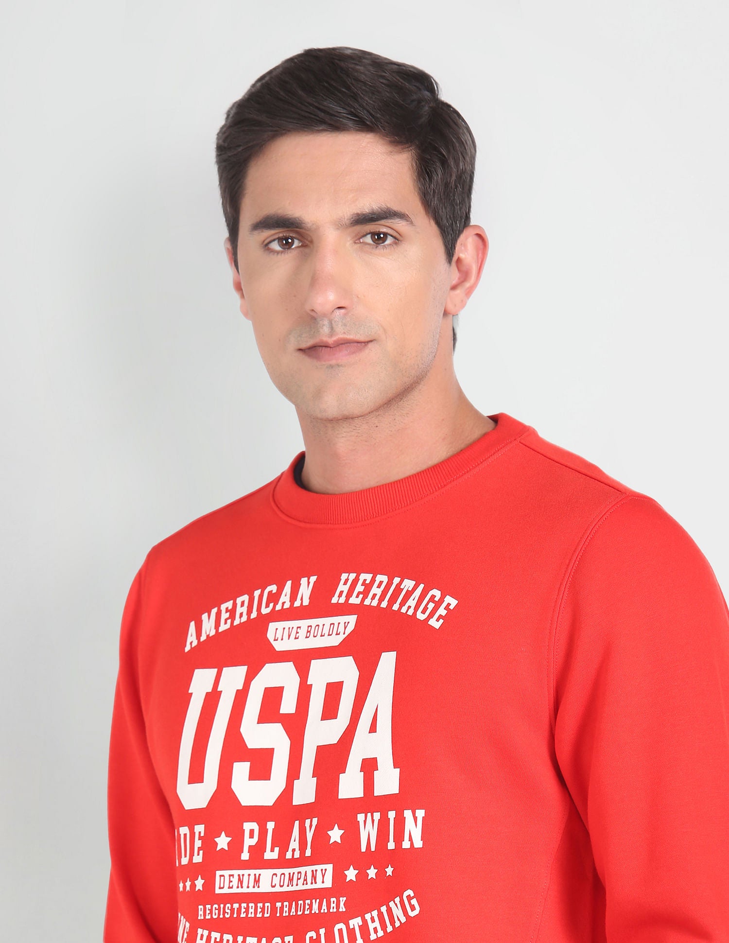 Crew Neck Brand Print Sweatshirt Red - U.S. POLO ASSN. | Large