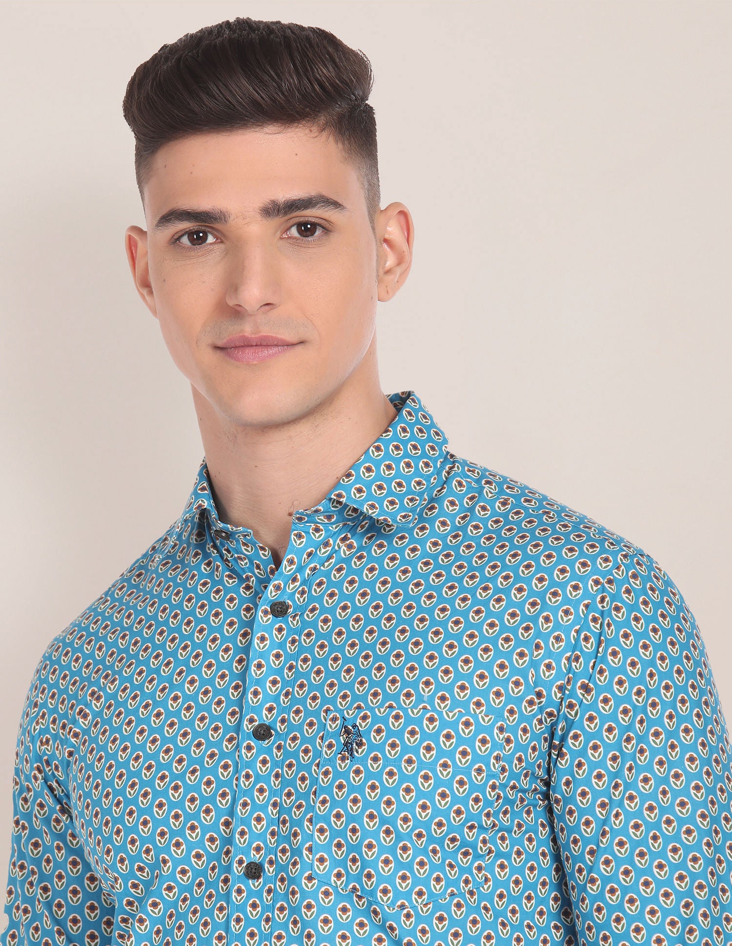 Floral Print Cotton Shirt Light Teal - U.S. Polo Assn. India | Large