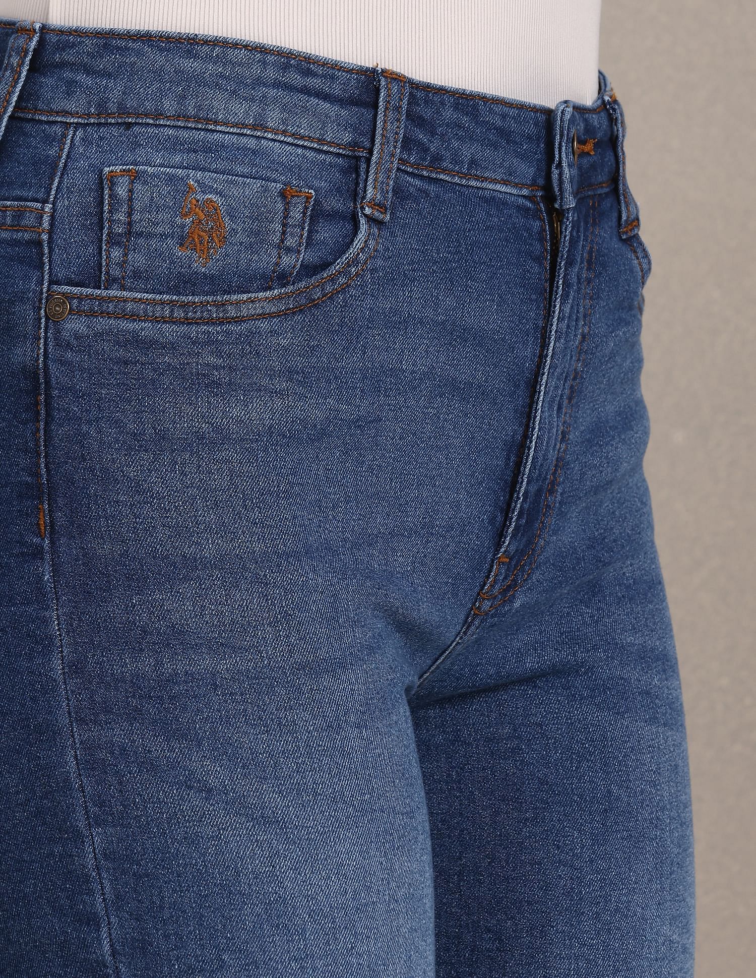 High Rise Stone Wash Flared Jeans Blue - U.S. POLO ASSN. | Large