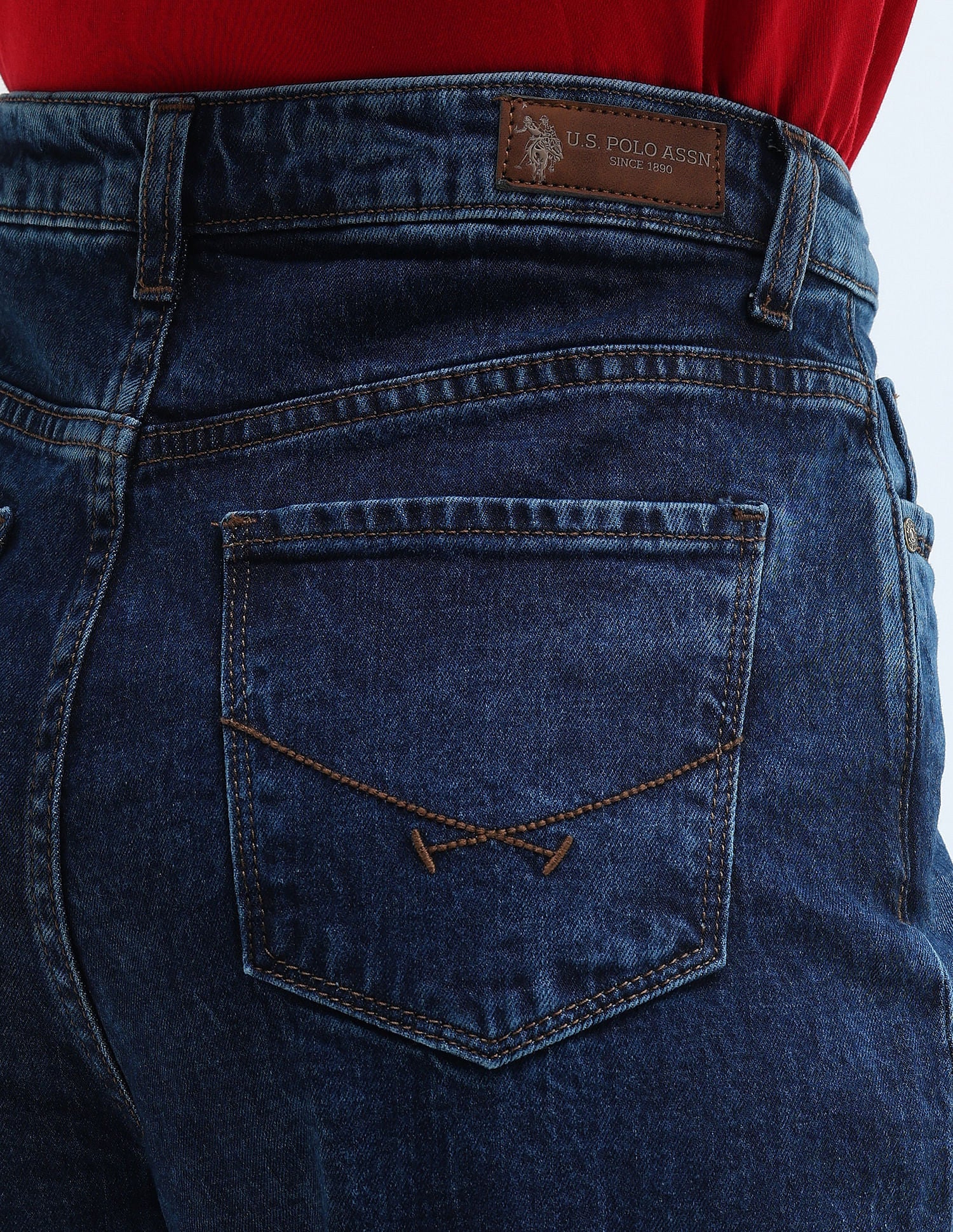 High Rise Mom Fit Jeans Dark Blue - U.S. POLO ASSN. | Large