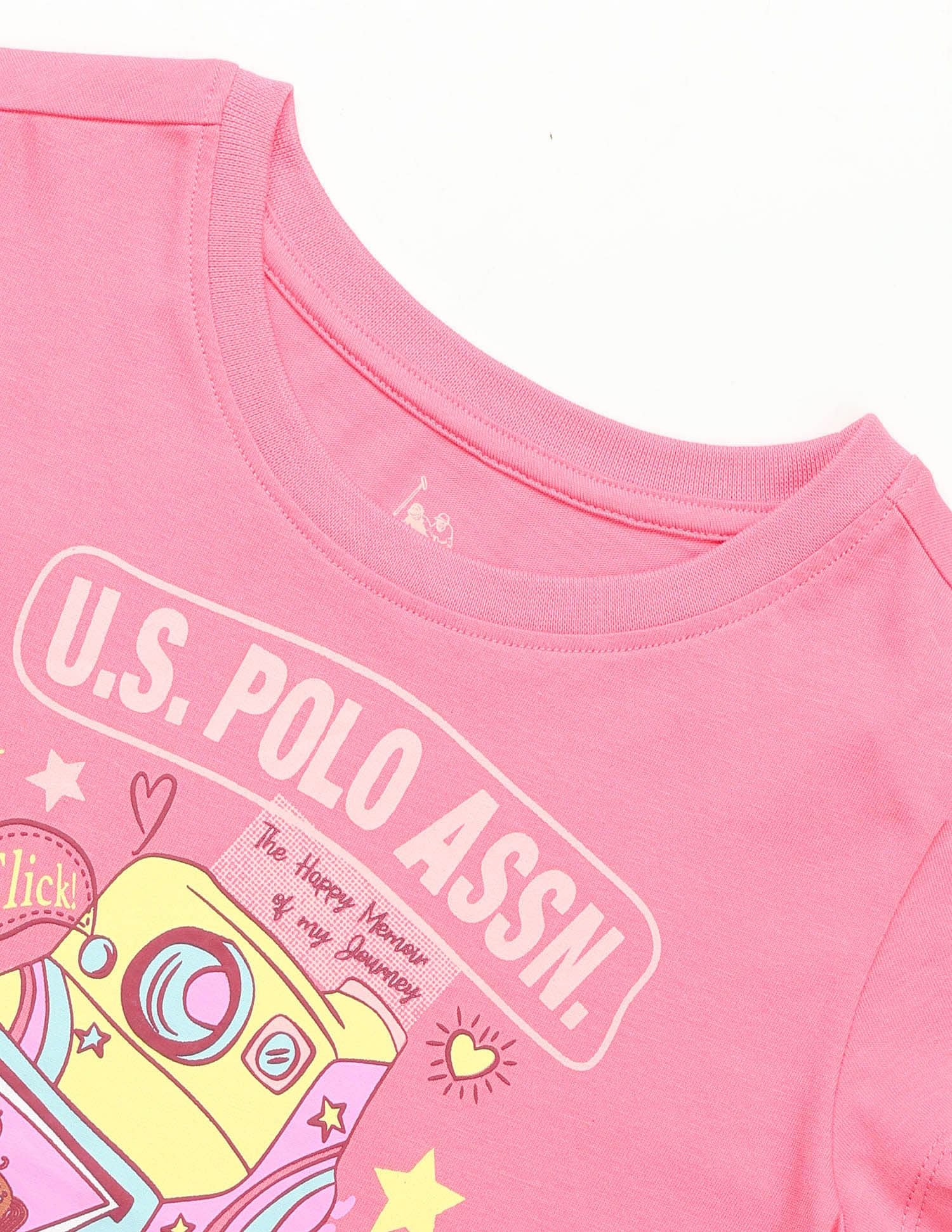 Girls Graphic Printed Regular Fit T-Shirt Pink - U.S. POLO ASSN. | Large