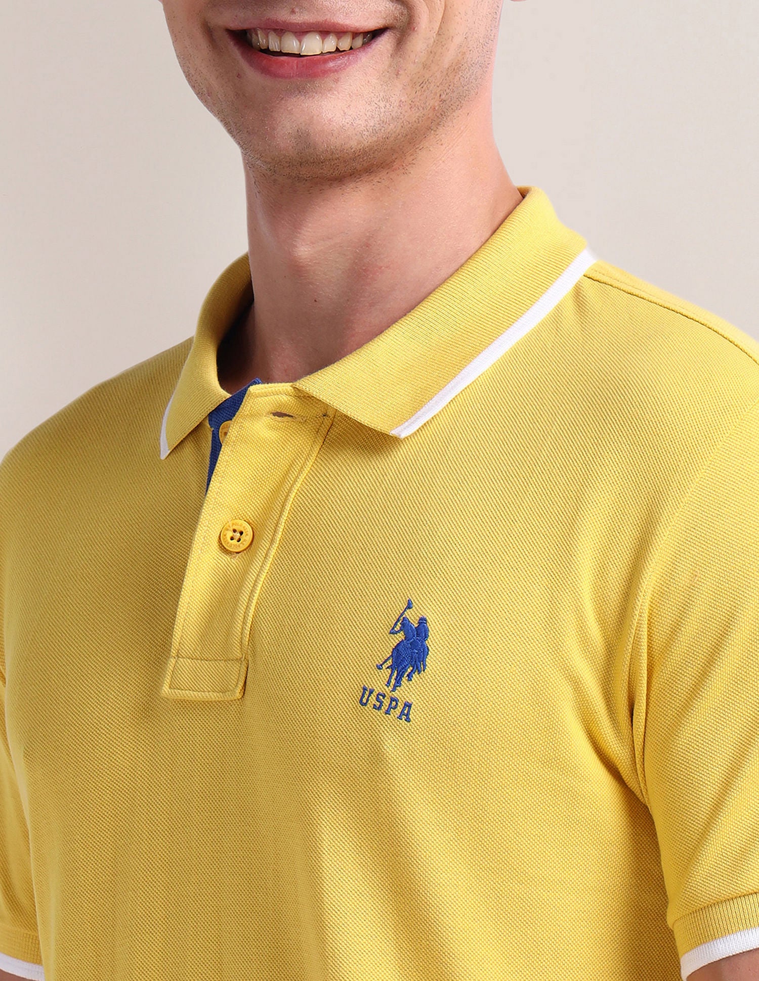 Slim Fit Solid Polo Shirt Yellow - U.S. Polo Assn. India | Large