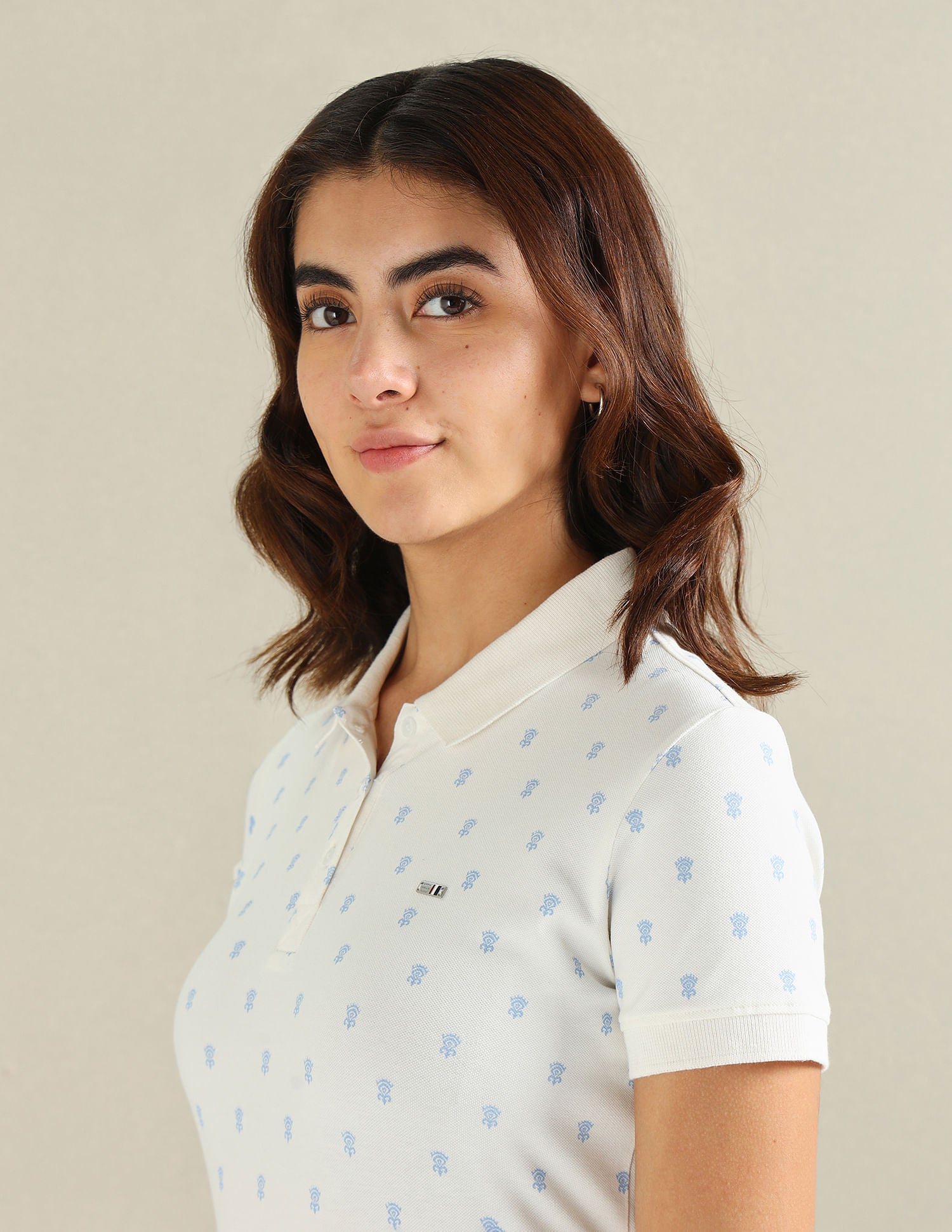 Motif Print Cotton Stretch Polo Shirt Off-White - U.S. POLO ASSN. | Large