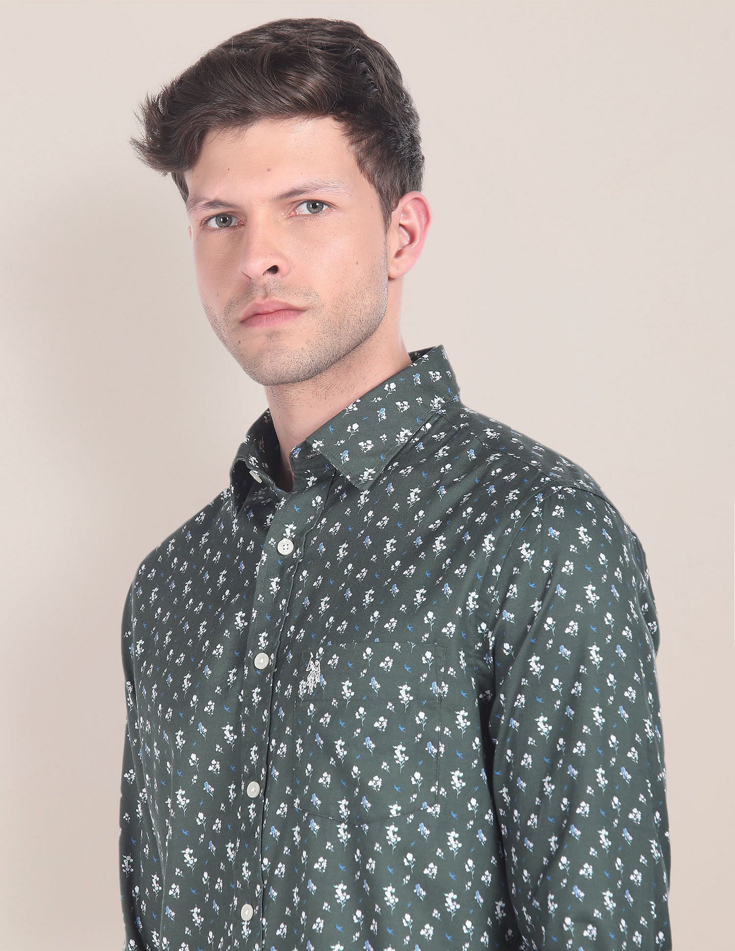 Floral Print Twill Shirt Olive - U.S. Polo Assn. India | Large