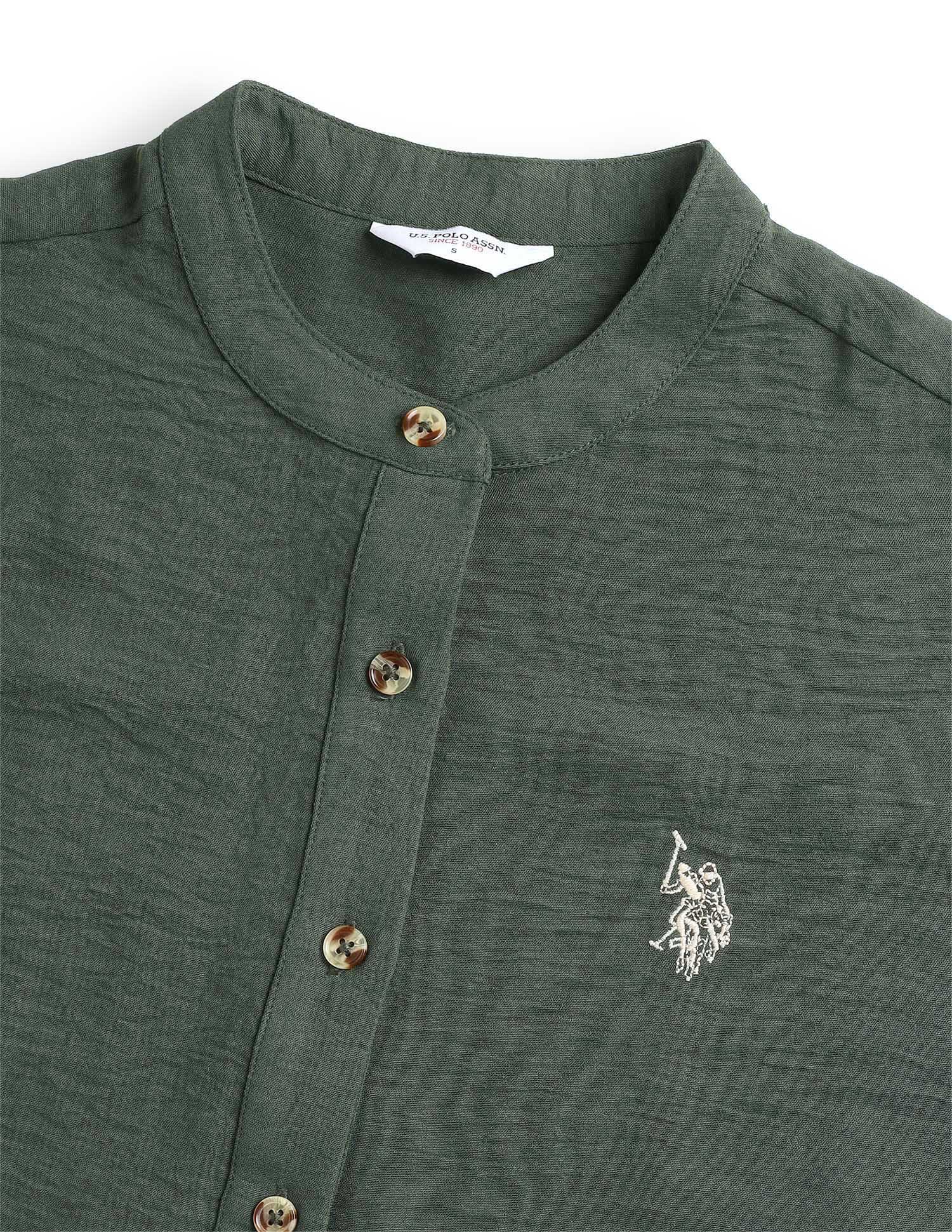 Solid Relaxed Fit Mandarin Shirt Olive - U.S. Polo Assn. India | Large