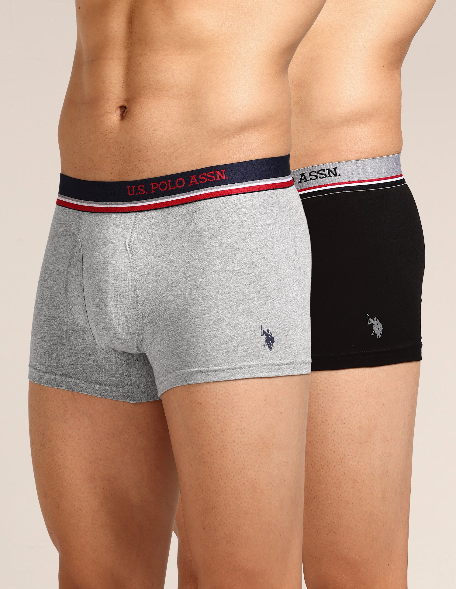 Men's Cotton Trunk - Pack Of 2 Black, Grey Melange - U.S. Polo Assn. India | Large