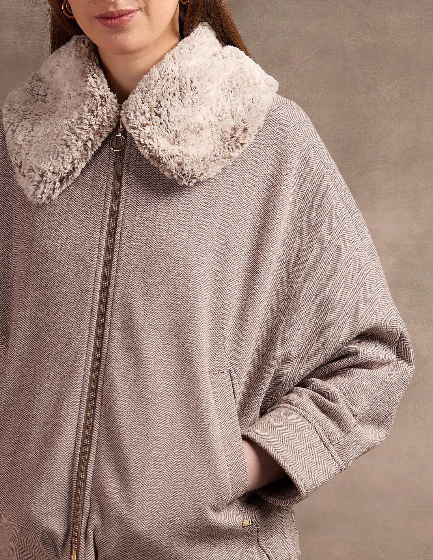 Fur Collar Kimono Jacket Brown - U.S. POLO ASSN. | Large