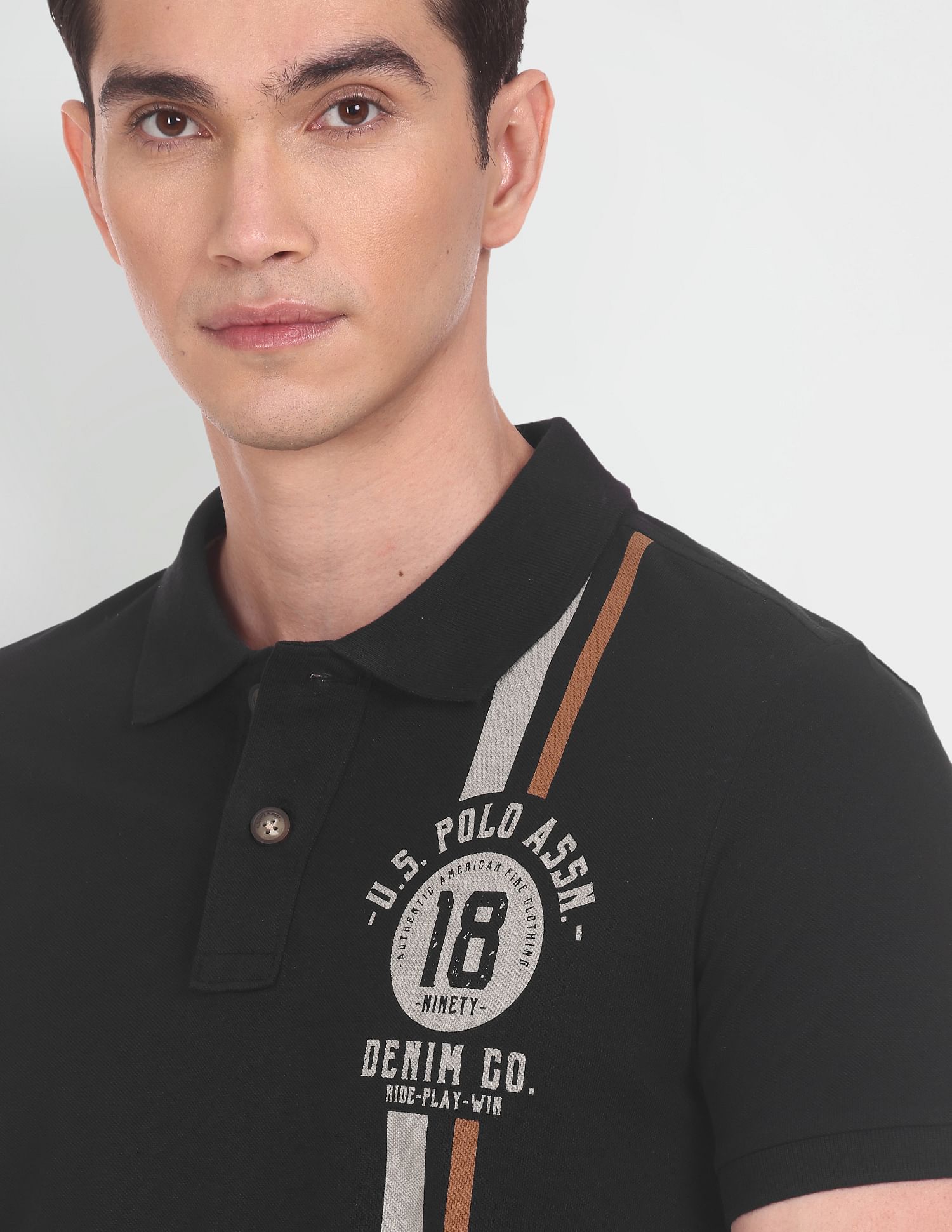 Typographic Print Cotton Polo Shirt Black - U.S. Polo Assn. India | Large