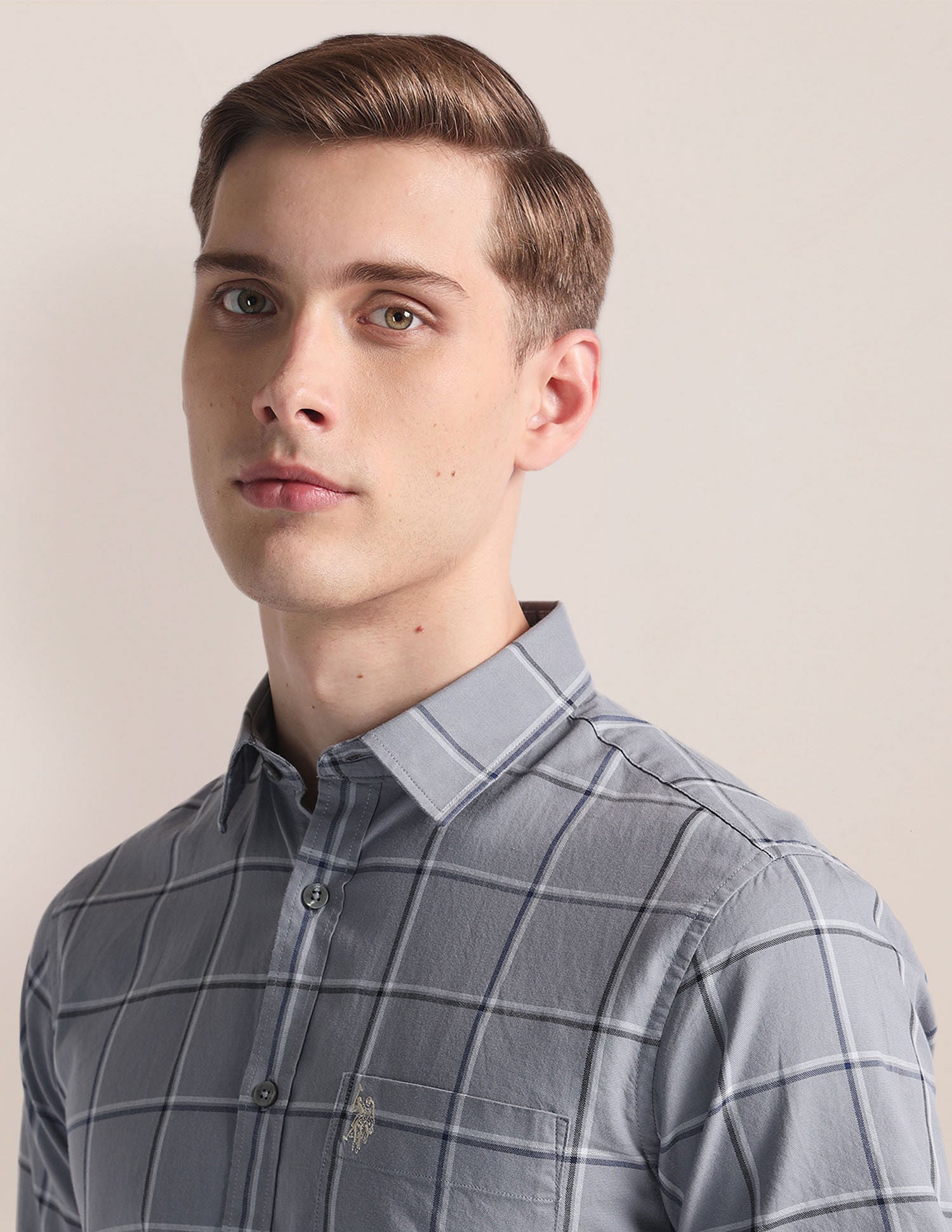 Windowpane Check Oxford Shirt Grey - U.S. Polo Assn. India | Large