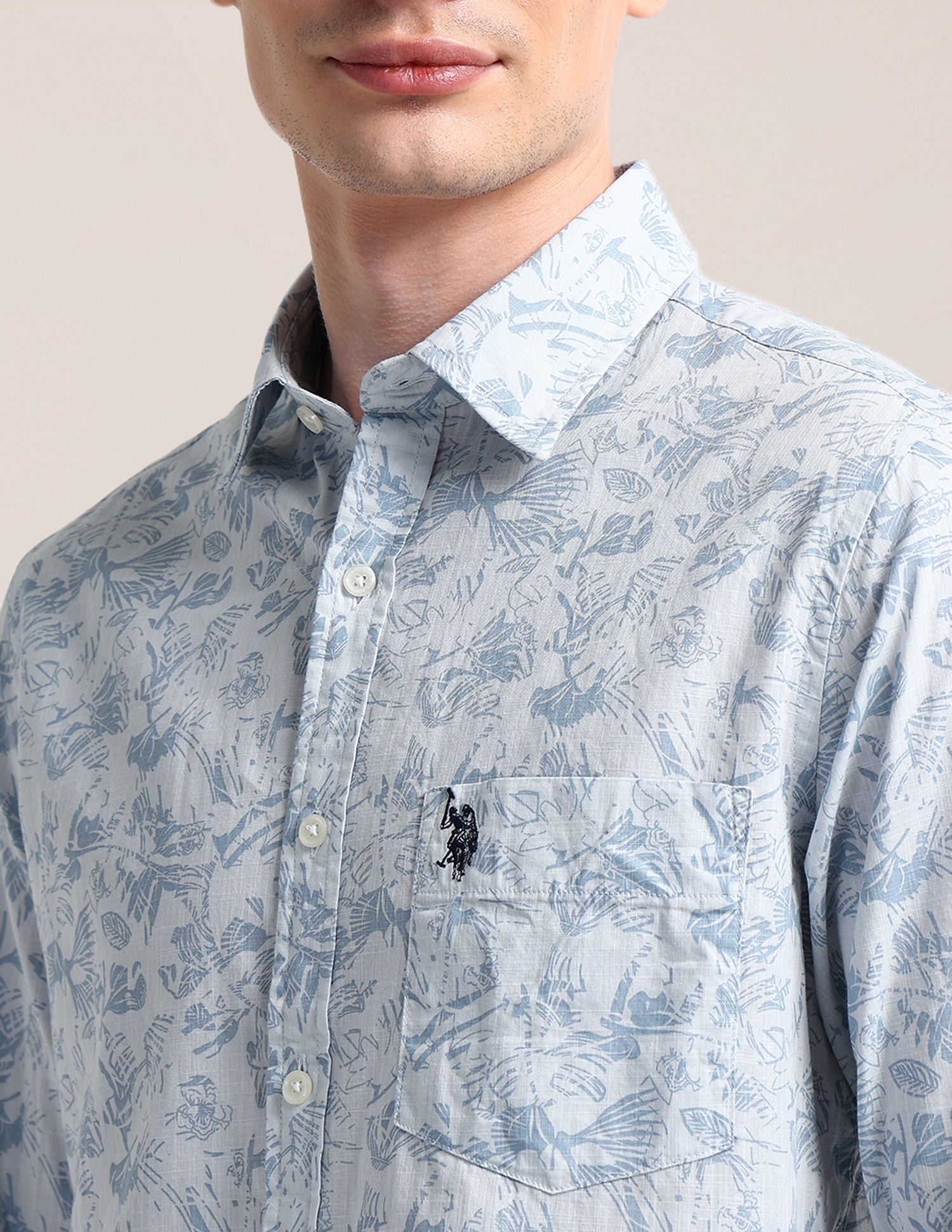 Cutaway Collar Premium Cotton Shirt Grey - U.S. Polo Assn. India | Large