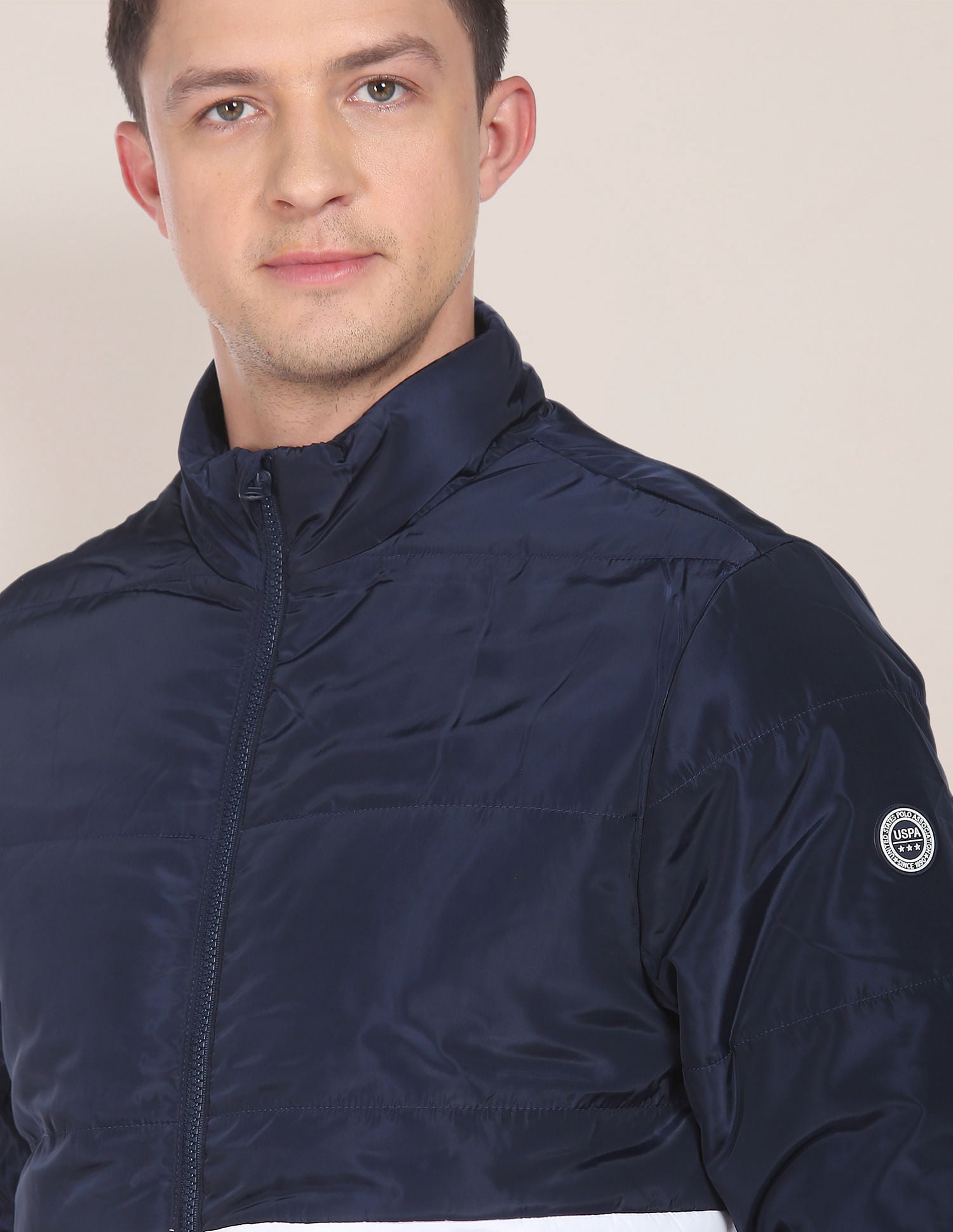 Colour Block Padded Jacket Navy and White - U.S. POLO ASSN. | Large