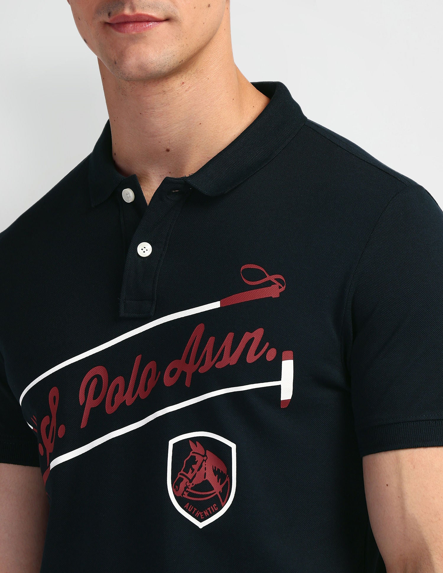 Brand Print Pique Polo Shirt Navy - U.S. Polo Assn. India | Large