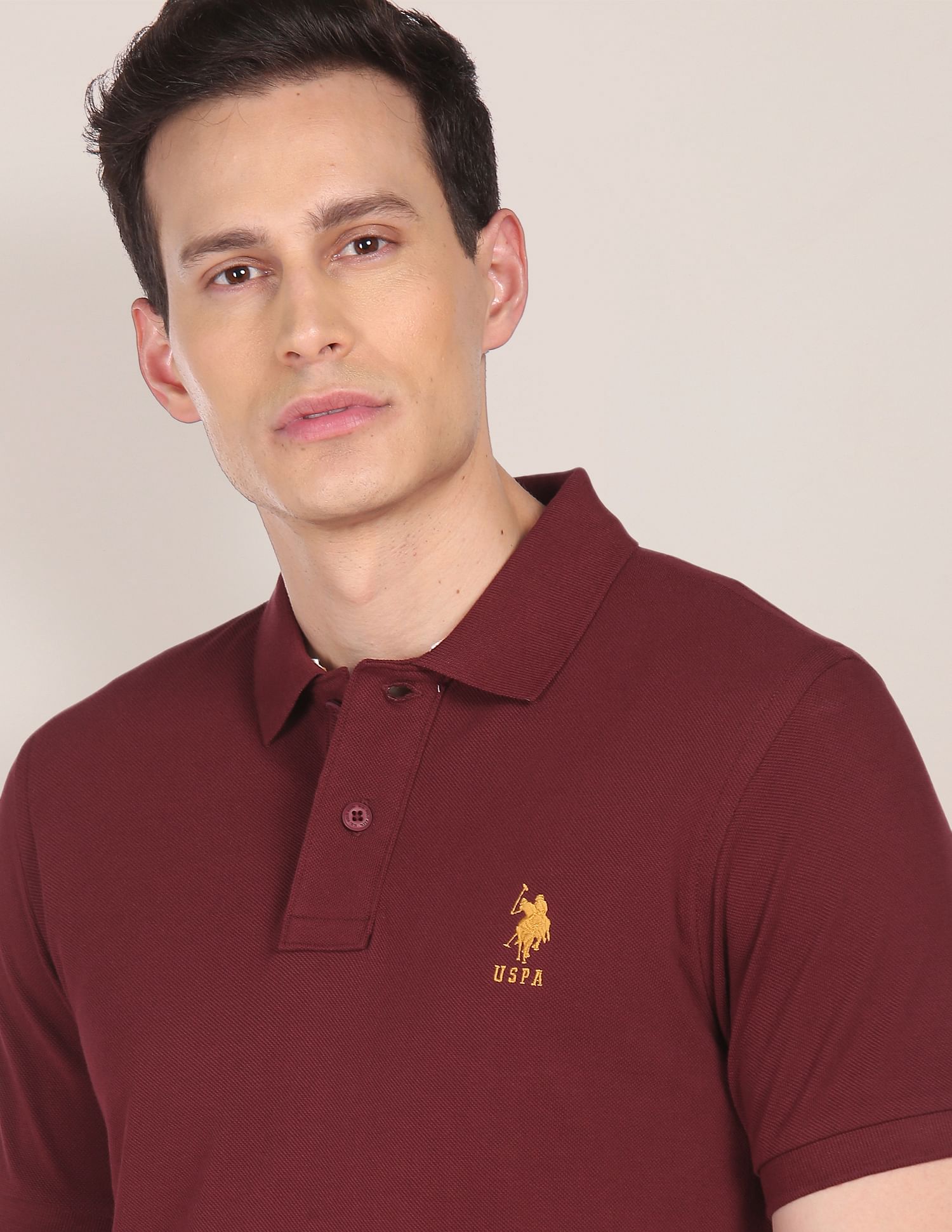 Ribbed Collar Solid Polo Shirt Maroon - U.S. POLO ASSN. | Large