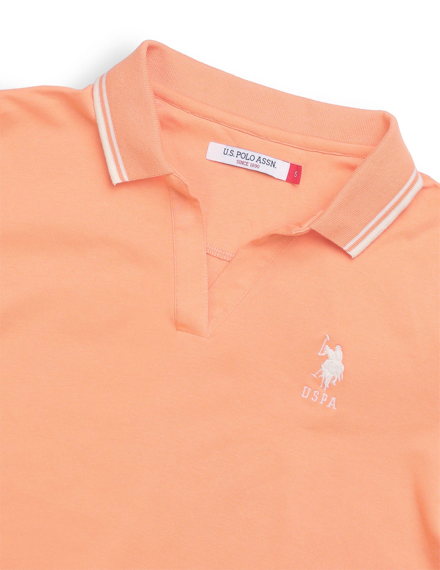 Solid Tipped Collar Regular Fit Polo Shirt Orange - U.S. Polo Assn. India | Large
