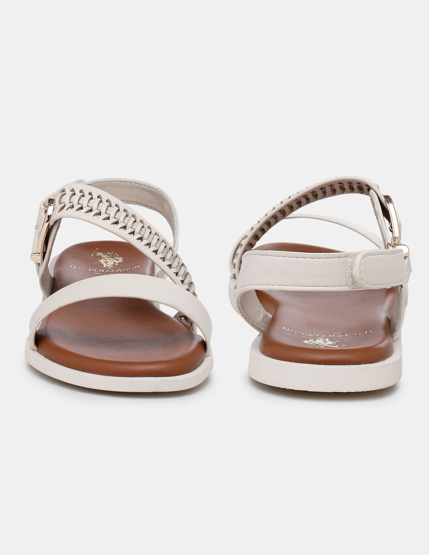 Women Axelle Patterned Vamp Strap Sandals Off White - U.S. Polo Assn. India | Large