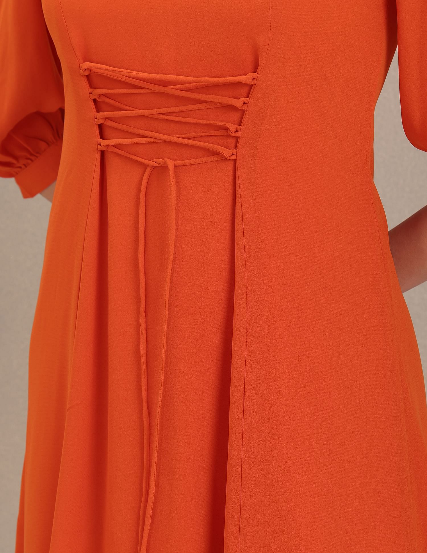 Solid Three Quarter Sleeve A-Line Dress Orange - U.S. Polo Assn. India | Large