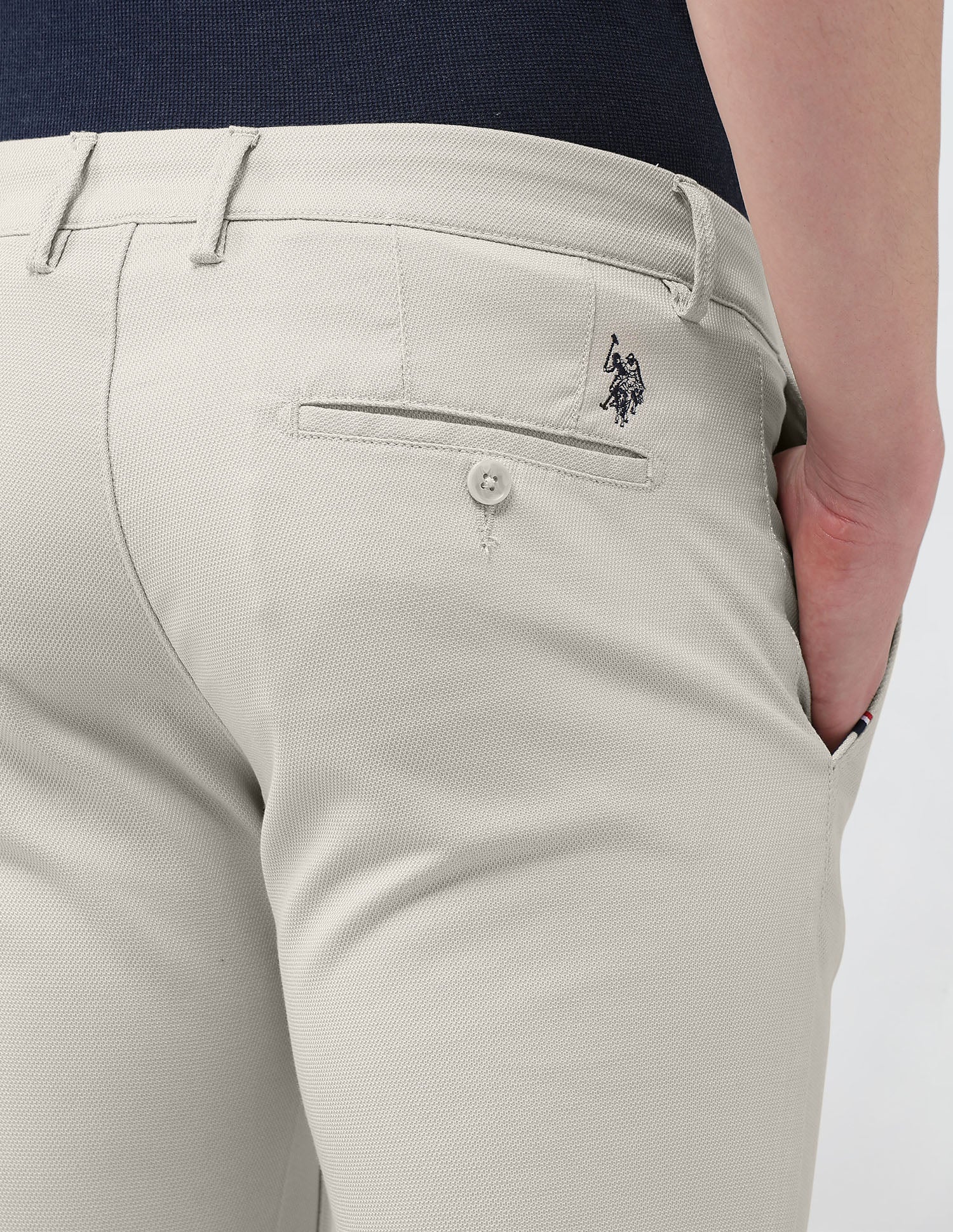 Denver Slim Fit Textured Trousers Stone - U.S. Polo Assn. India | Large