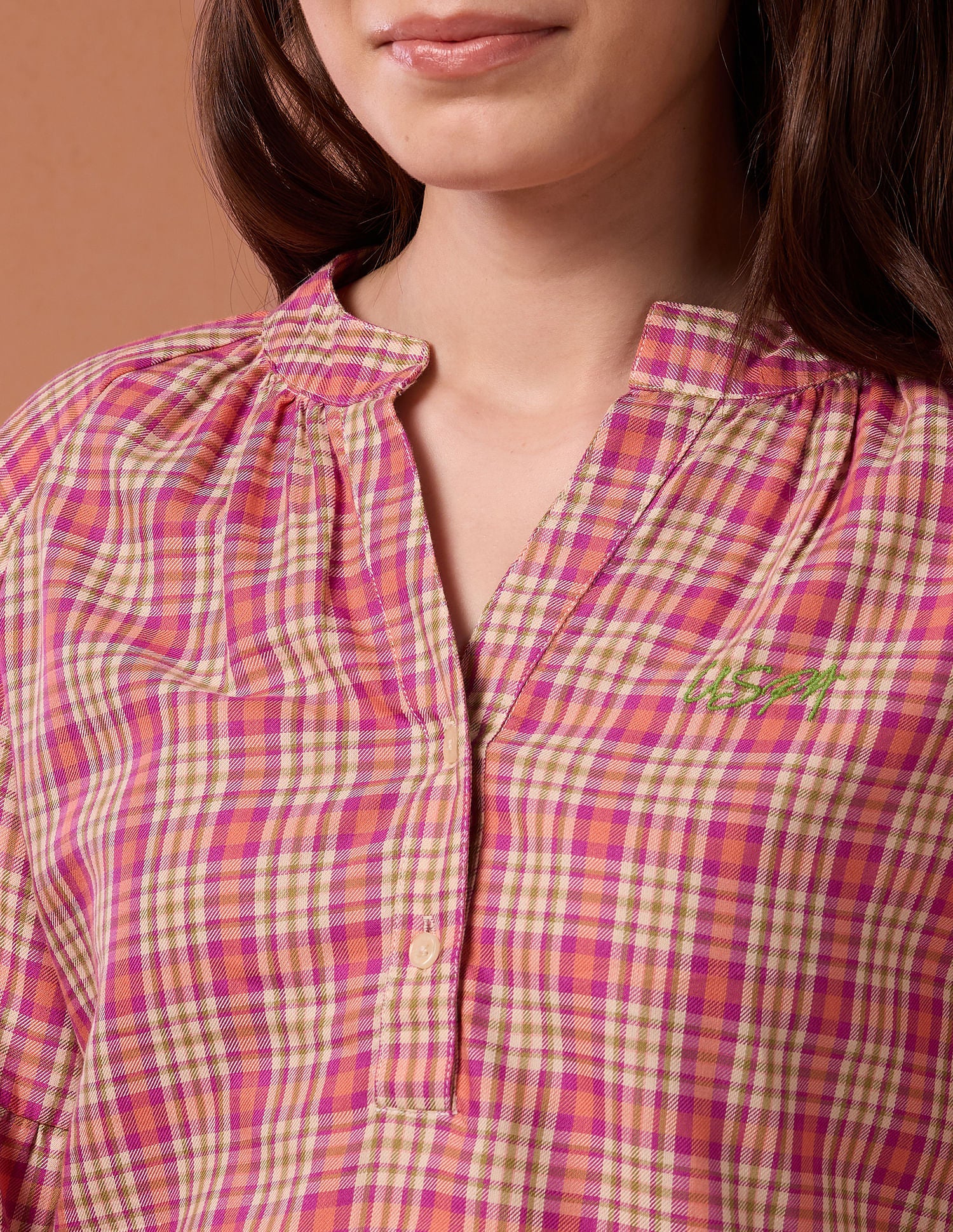 Blouson Sleeve Checked Top Multicolour - U.S. POLO ASSN. | Large