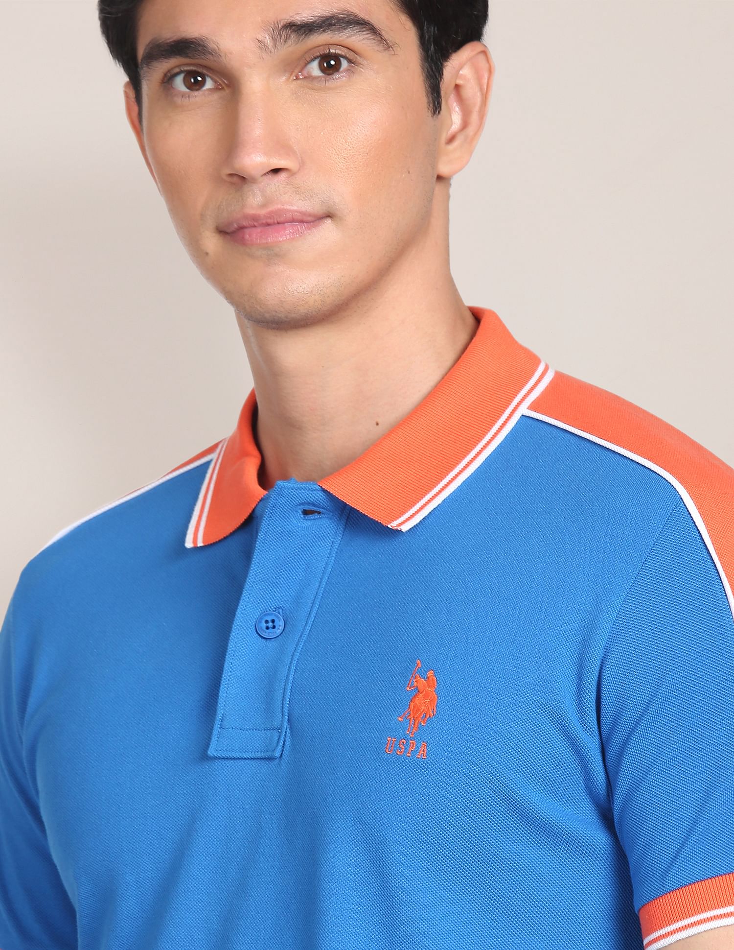 Colour Block Cotton Polo Shirt Blue - U.S. Polo Assn. India | Large