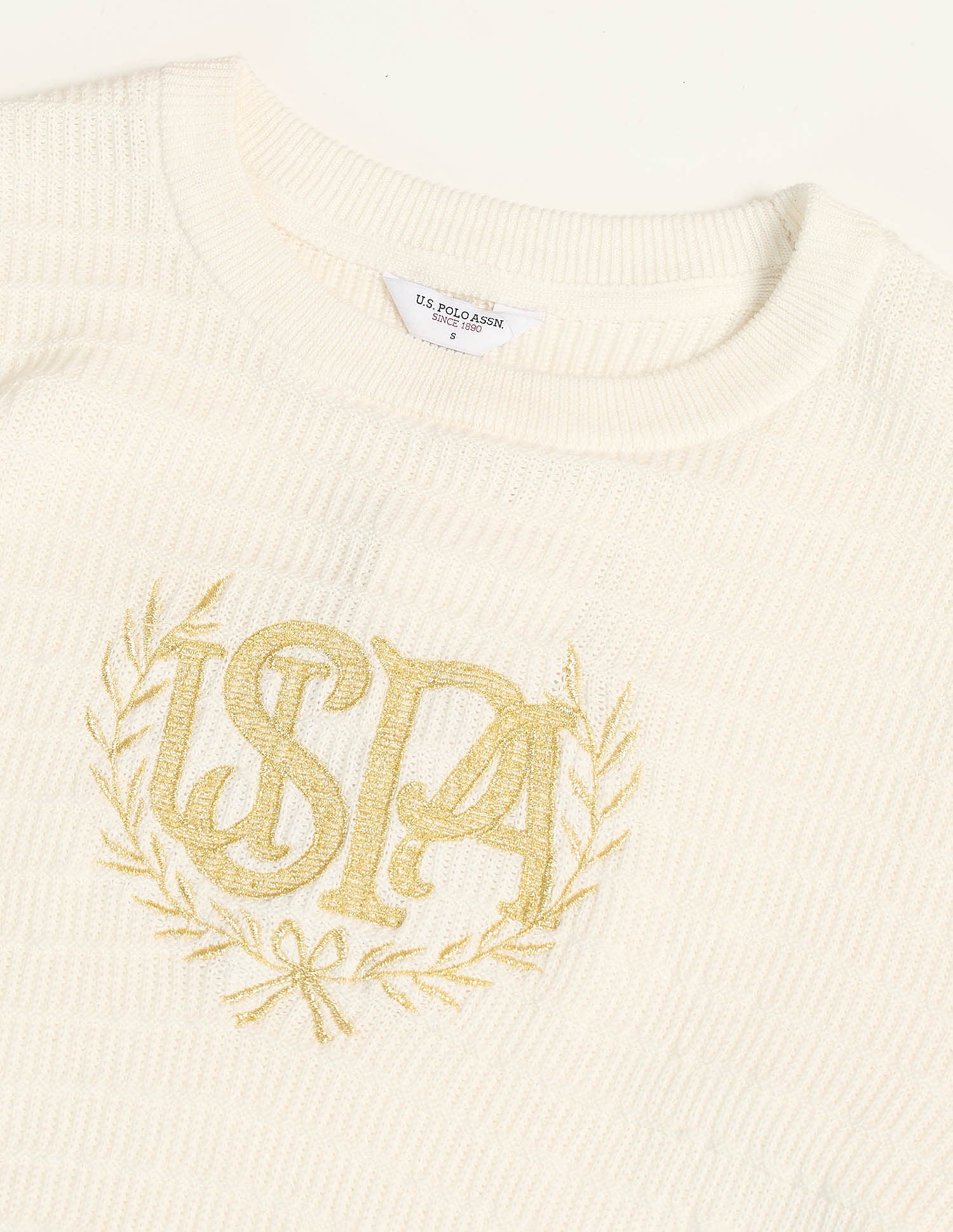 Crest Logo Cotton Sweater Off White - U.S. Polo Assn. India | Large