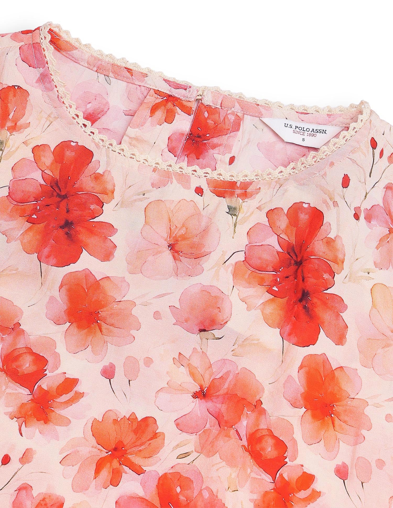 Floral Printed Smocking Sleeve Top Peach - U.S. Polo Assn. India | Large