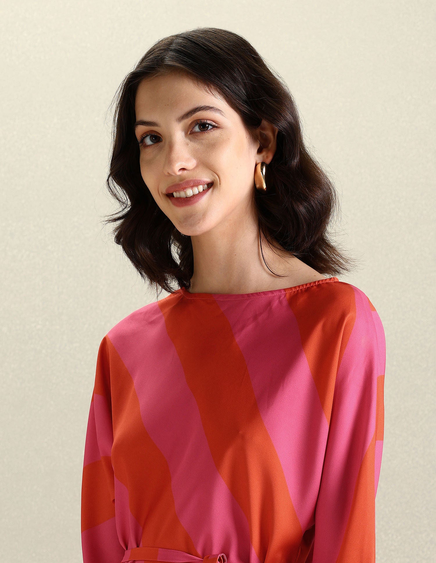 Round Neck Diagonal Stripe Dress Pink - U.S. POLO ASSN. | Large