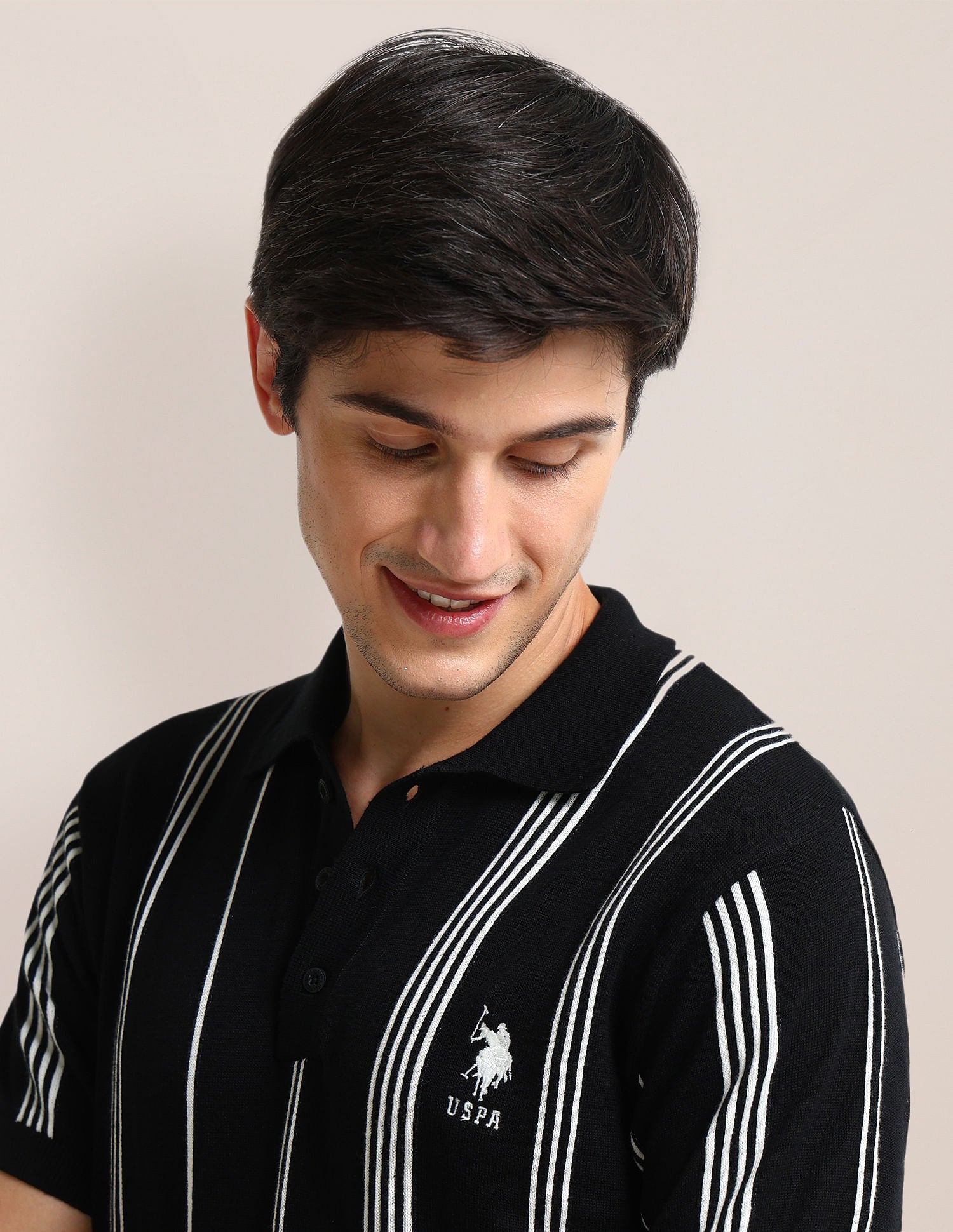 Slim Fit Vertical Stripe Polo Shirt Black - U.S. POLO ASSN. | Large