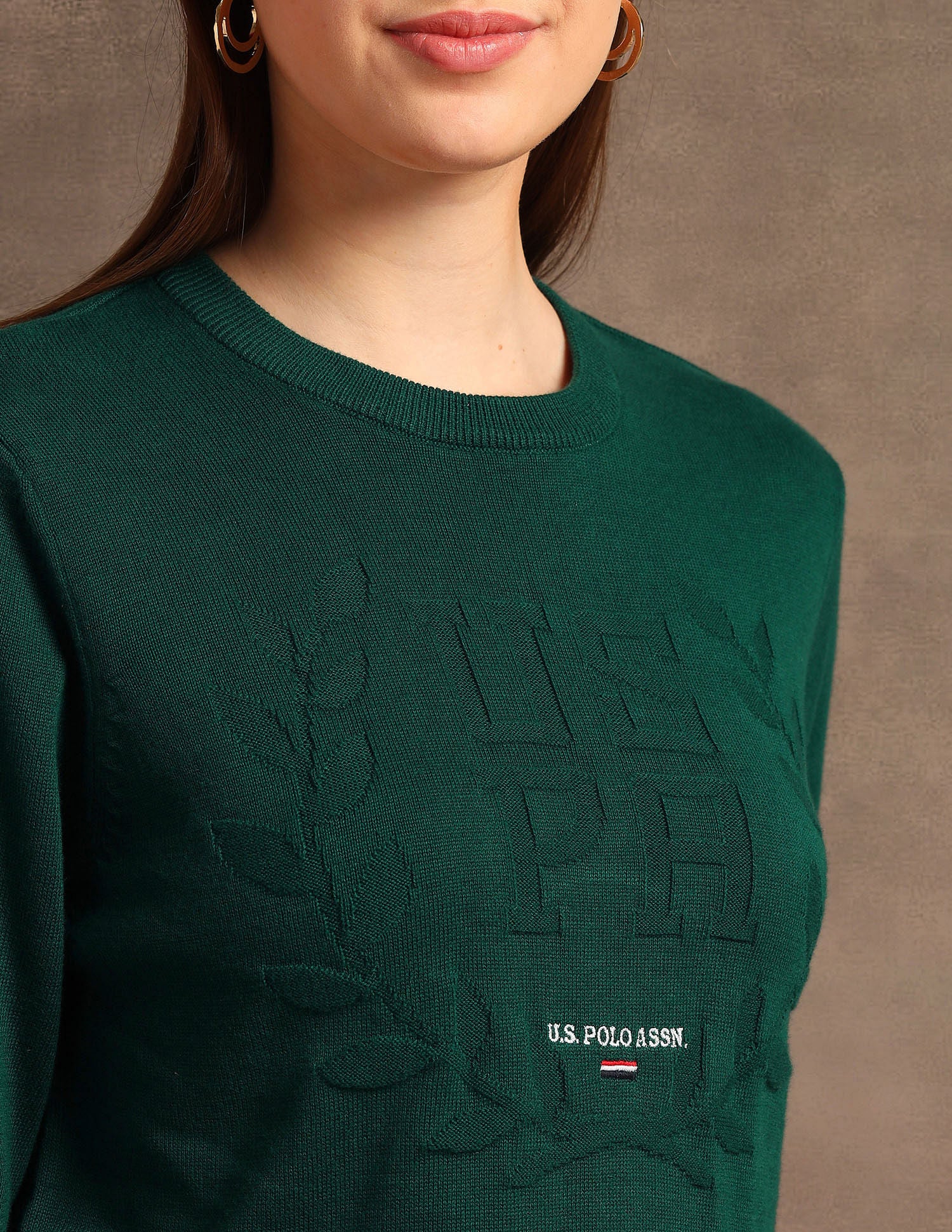 Crest Logo Regular Fit Sweater Green - U.S. POLO ASSN. | Large